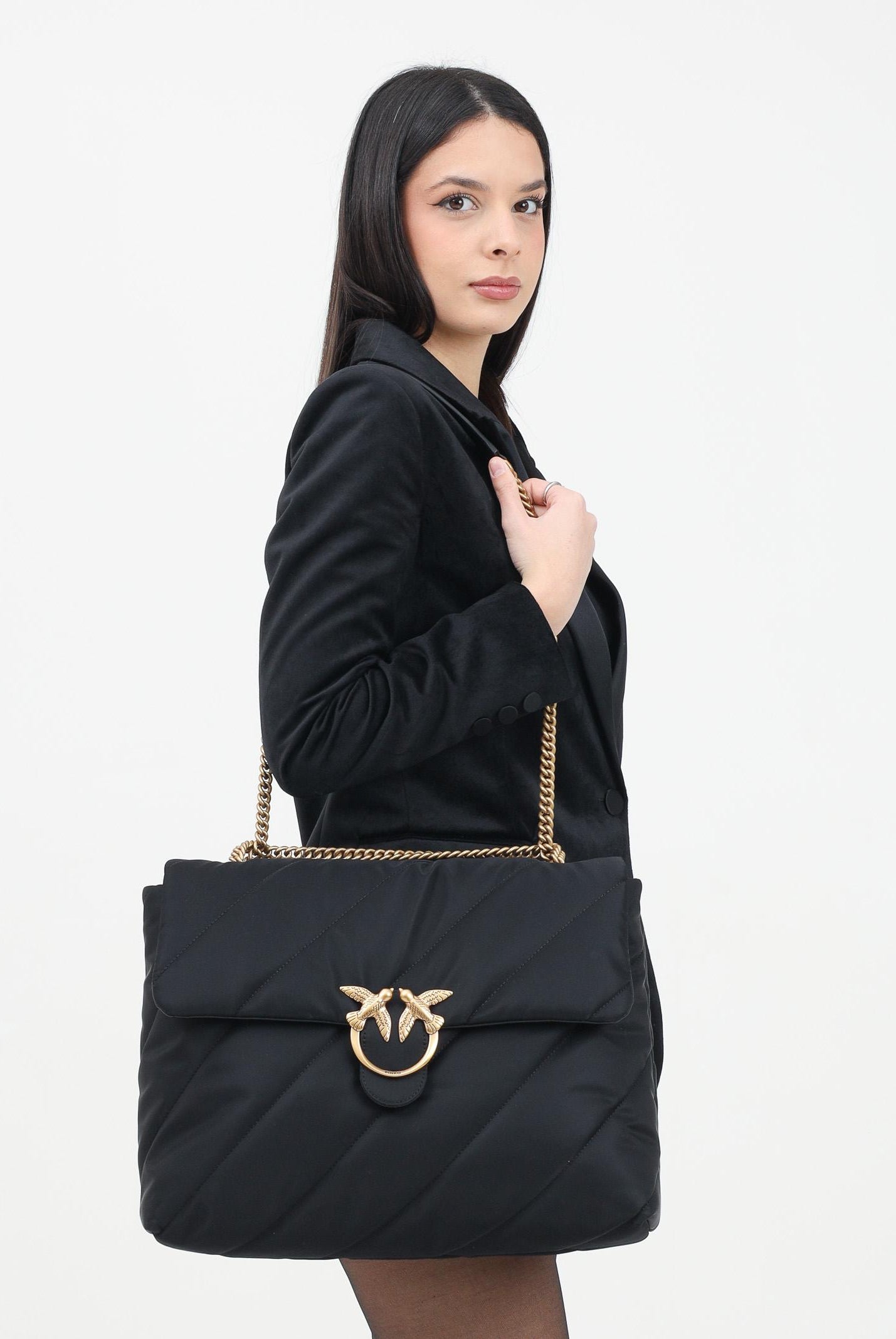 PINKO Shopper Extra Love Bag Puff nera da donna 103347A358 Z99Q PINKO