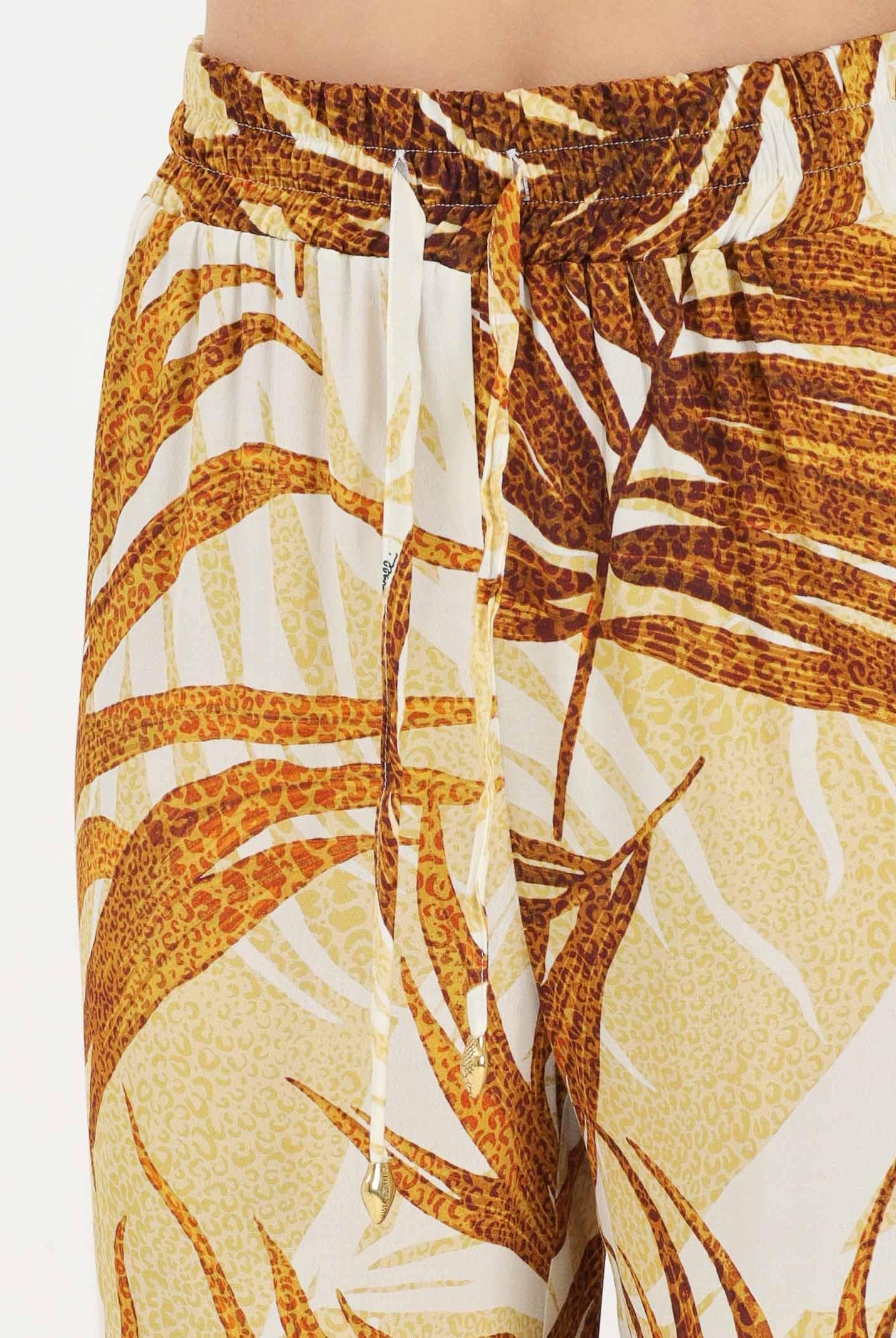 JUST CAVALLI Pantalone elegante beige da donna con stampa di foglie 80PAA126NS838 638 JUST CAVALLI