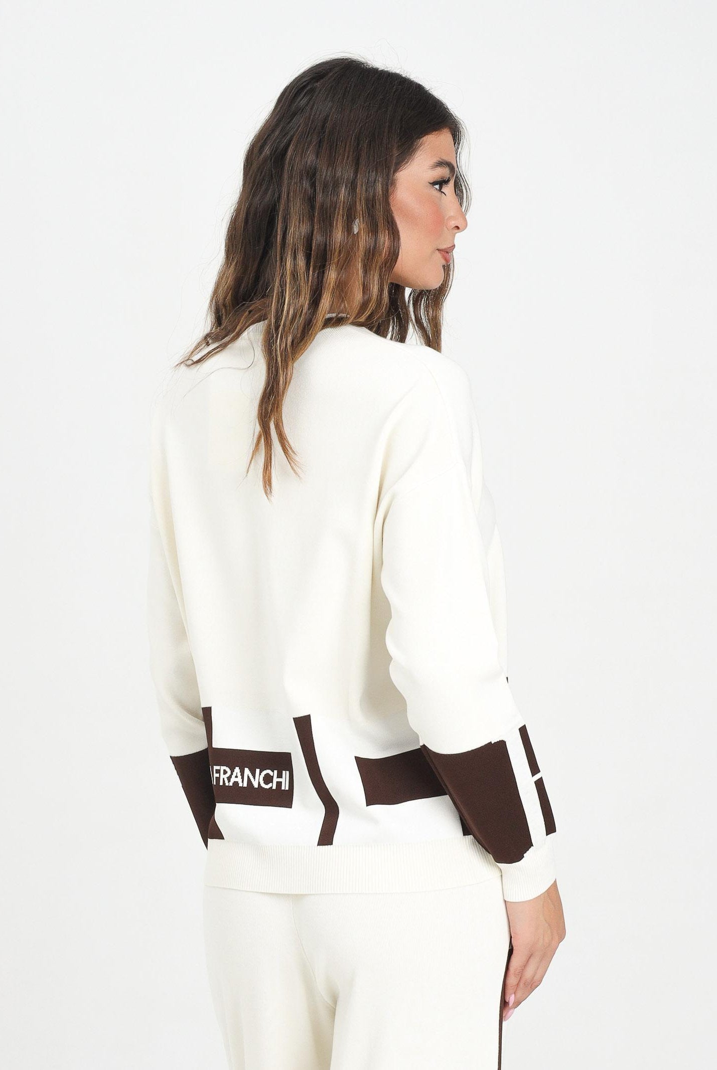 ELISABETTA FRANCHI Maglioncino panna da donna con bande lucide MK01S56E2 EG2 ELISABETTA FRANCHI