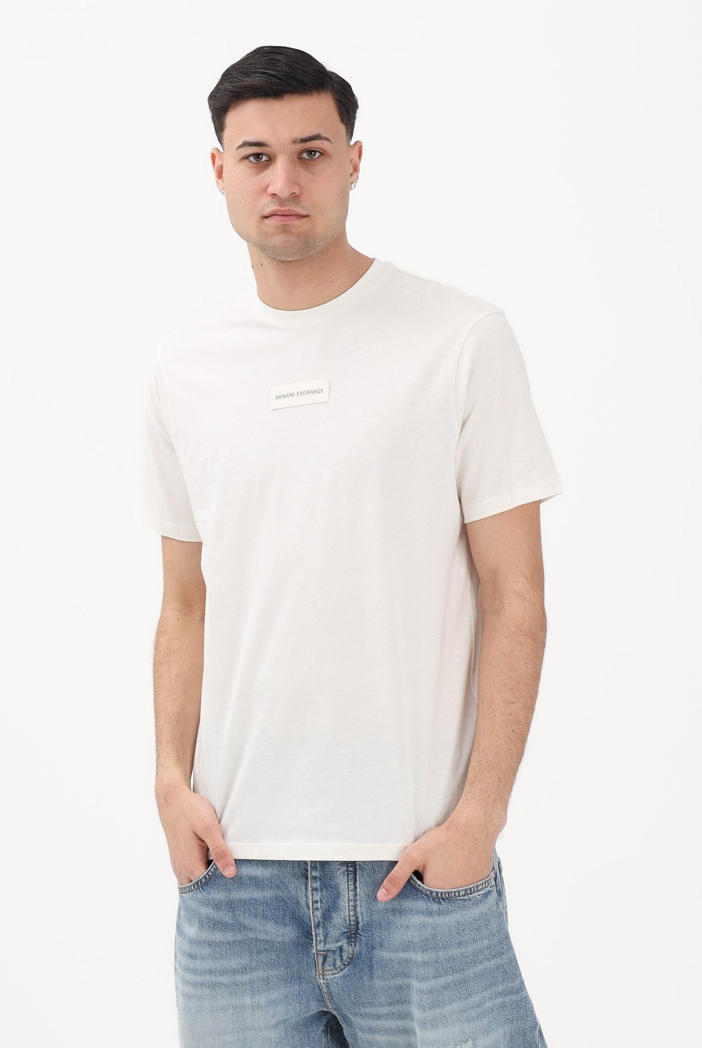 ARMANI EXCHANGE T-shirt a manica corta bianco crema da uomo con logo XM002471AF10356 U1074 ARMANI EXCHANGE