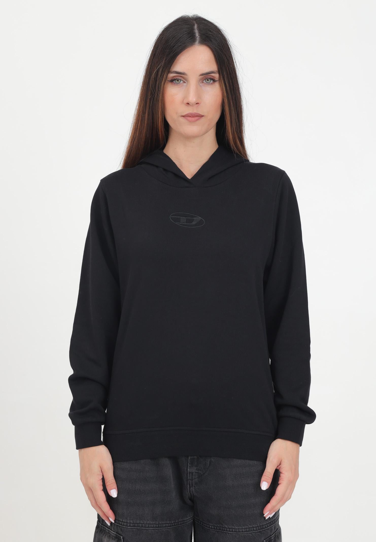 Felpa con cappuccio nera per donna e bambina con logo Oval D ricamato J02014KYAX3 K900 DIESEL