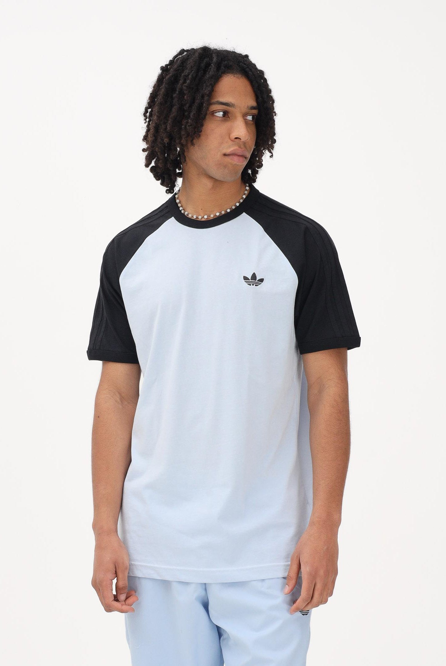 ADIDAS ORIGINALS T-shirt a manica corta 3 STRIPES azzurra da uomo KE2423 . ADIDAS ORIGINALS