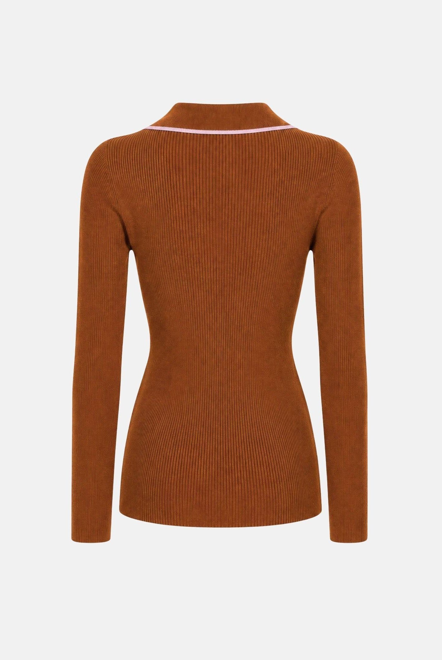 ELISABETTA FRANCHI Polo in lana da donna,color tabacco con dettagli rosa nude. MK17B66E2 FQ4 ELISABETTA FRANCHI