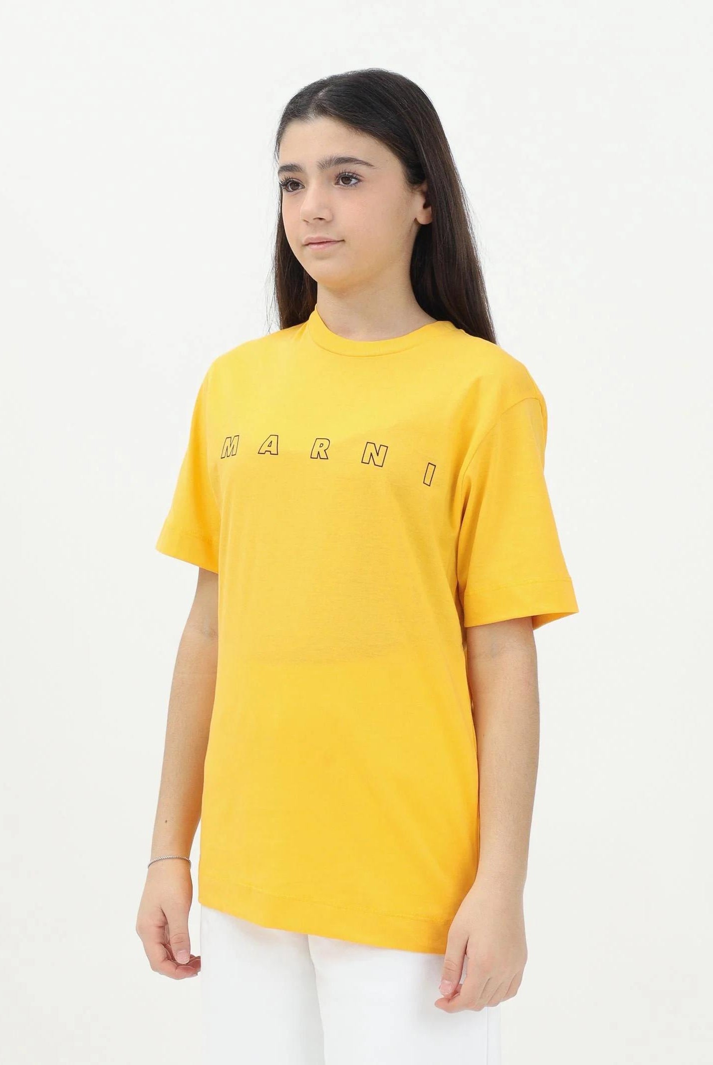 MARNI T-shirt a manica corta gialla per donna, ragazzi e bambine con logo Marni Outline M01466M00RF 0M219 MARNI