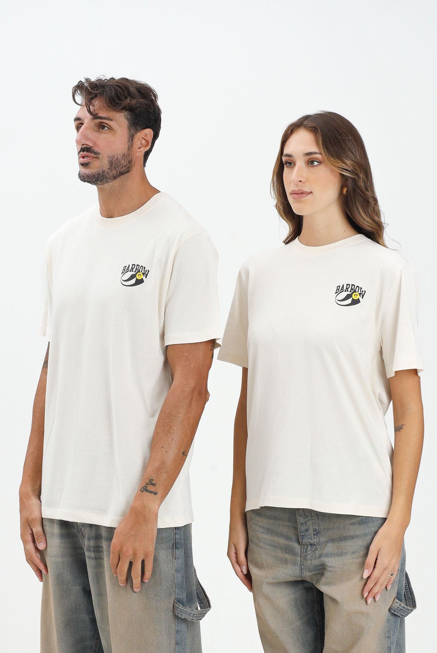 BARROW T-shirt a manica corta panna per uomo e donna con stampa sul retro F5BWUATH053 013 BARROW