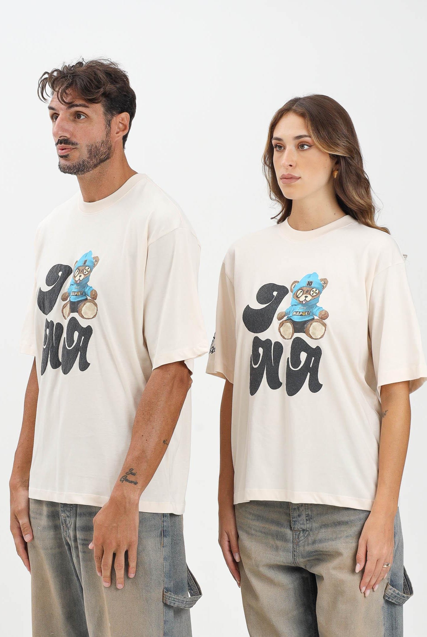 BARROW T-shirt a manica corta crema per uomo e donna con stampa Napoli F5BWUATH076 013 BARROW