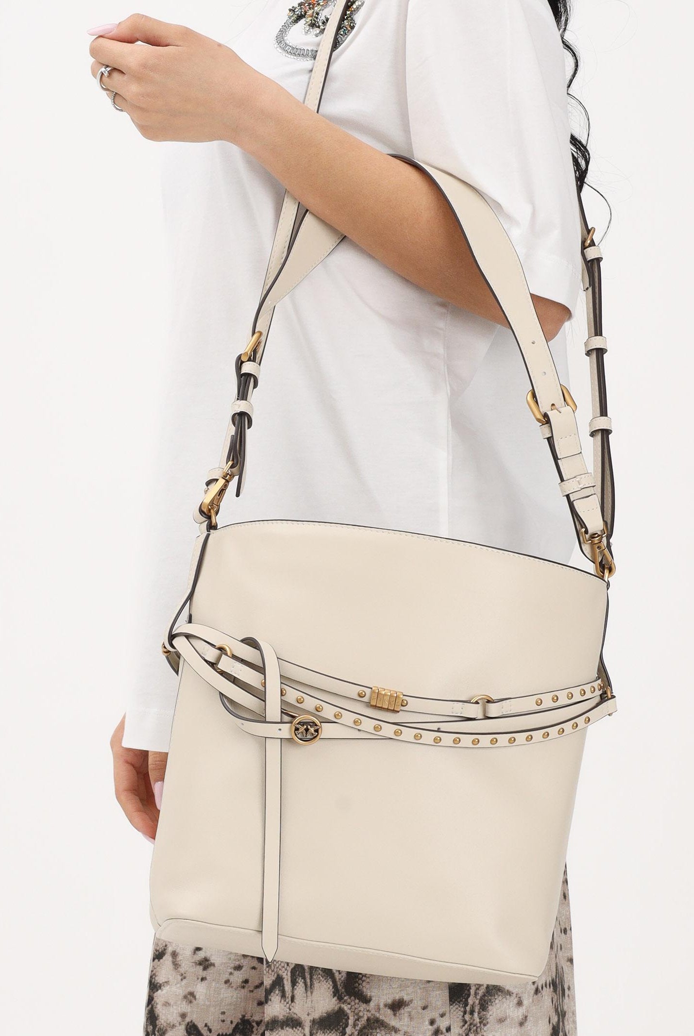 PINKO Borsa a spalla Bucket Belt bianca da donna 106339A0QO Z14Q PINKO