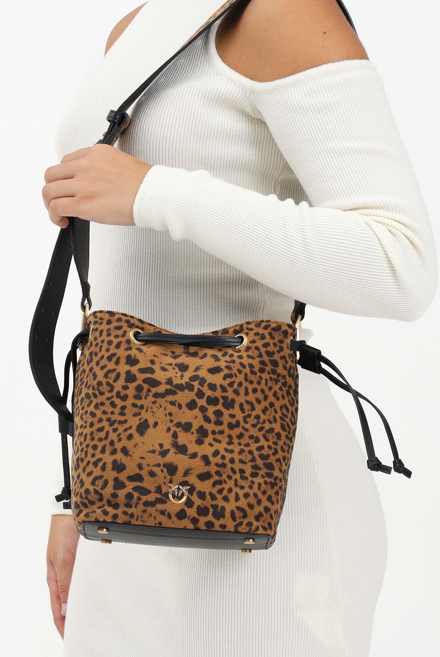 PINKO Borsa mini cammello da donna in Suede Leopardato 104303A32A M35Q PINKO