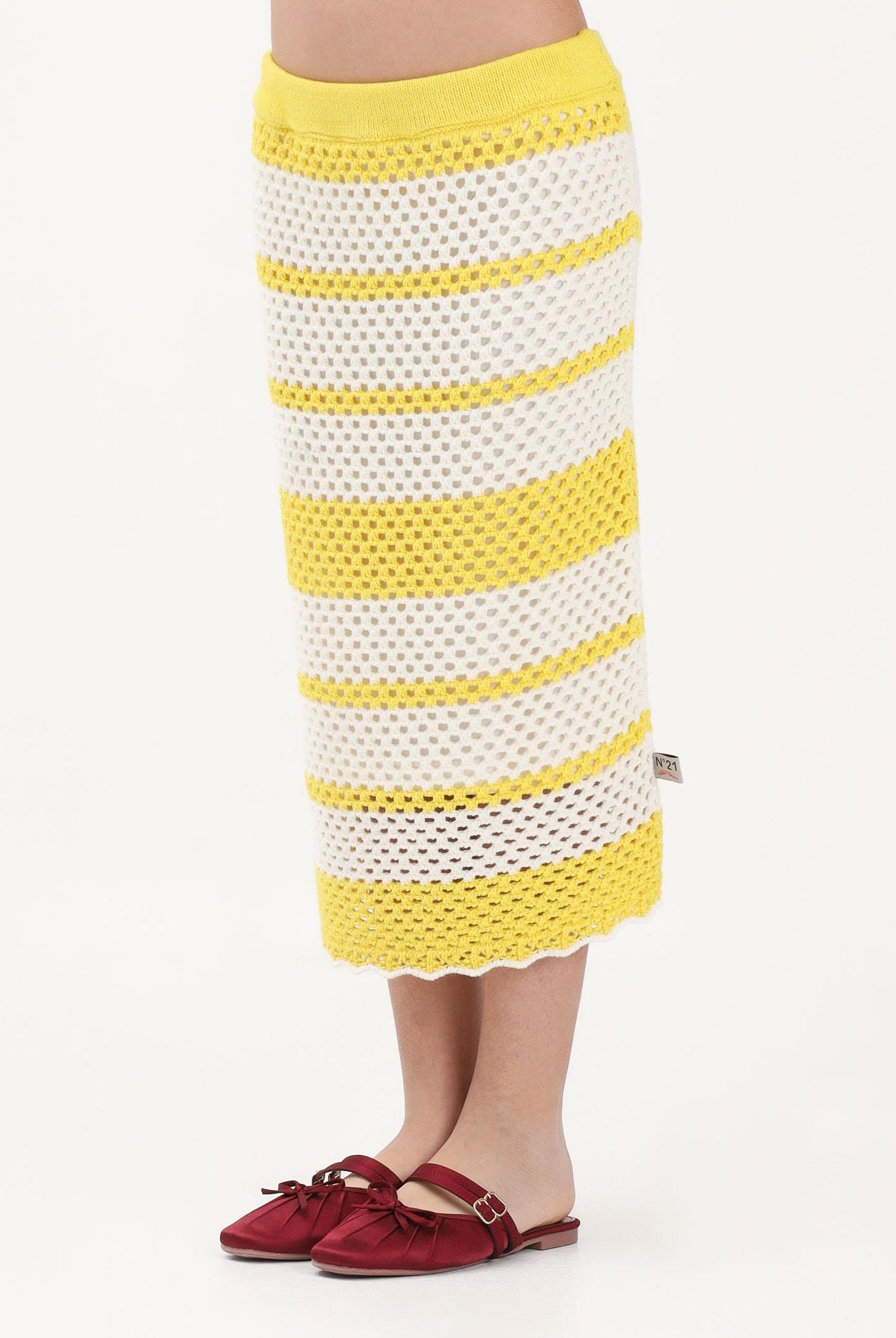 N21 Gonna midi bianca e gialla per donna, ragazze e bambine con motivo a righe N2109XN0488 0N215 N21