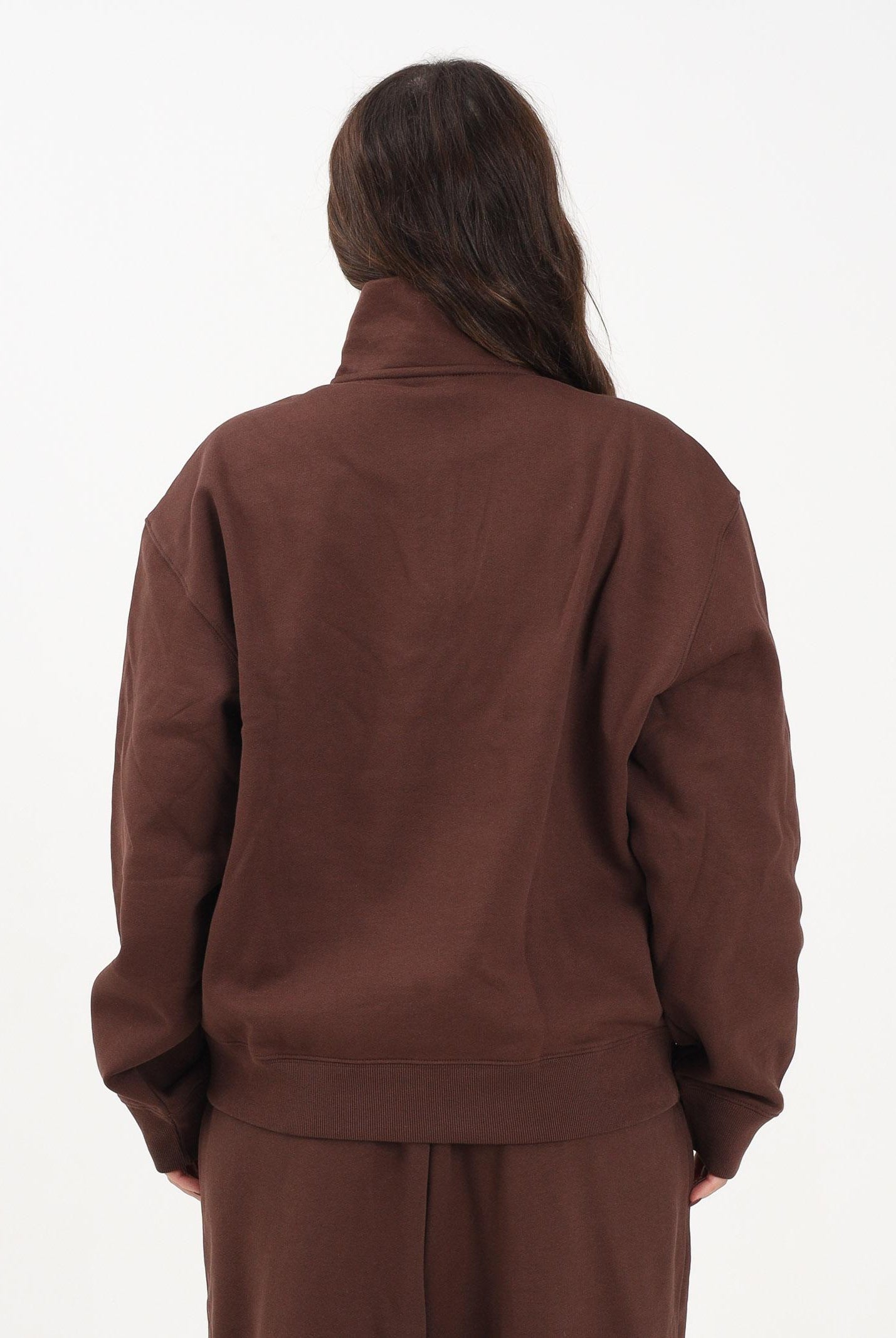 ADIDAS ORIGINALS Felpa mezza zip Essentials Linear marrone da donna JW1023 . ADIDAS ORIGINALS