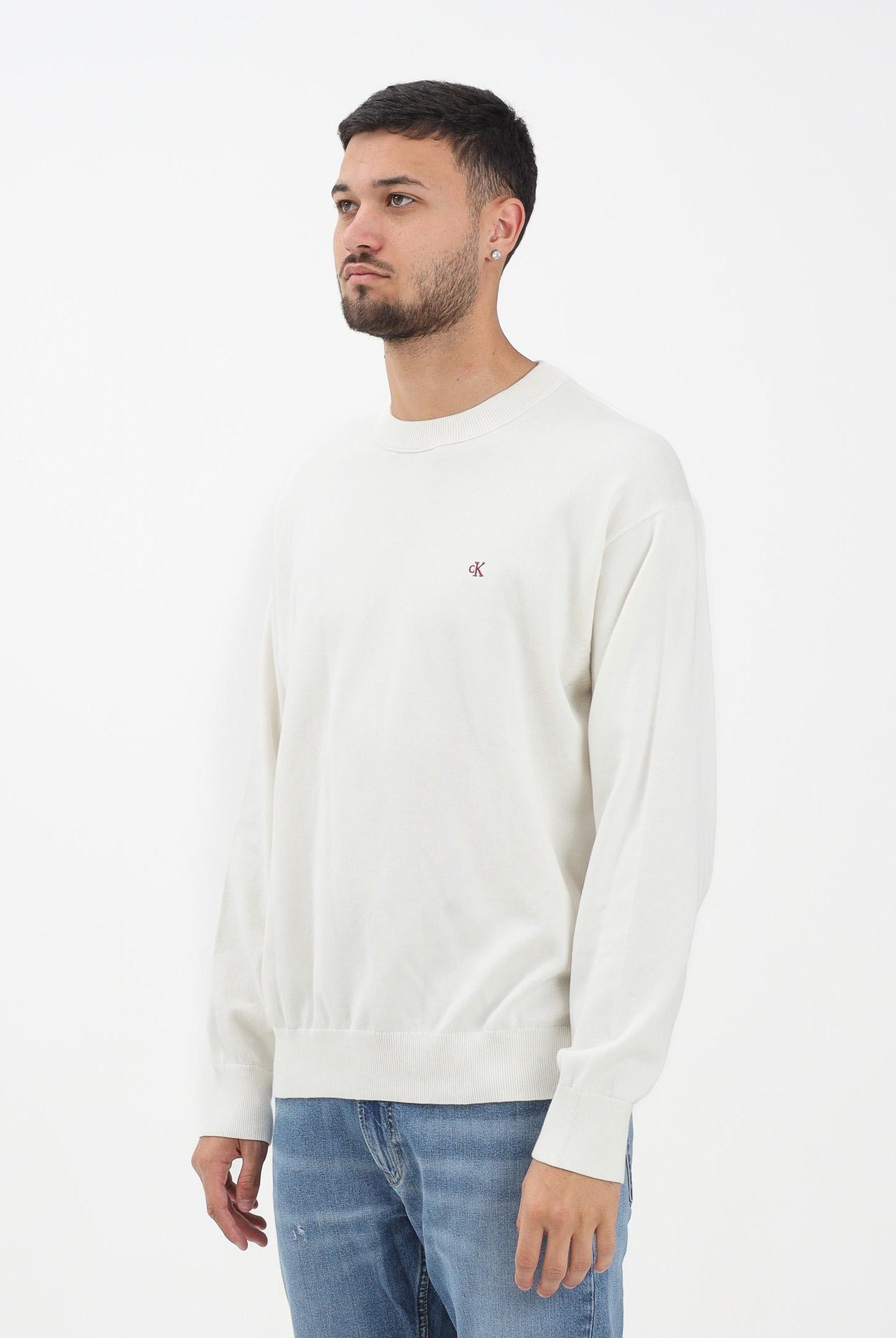 CALVIN KLEIN JEANS Maglioncino girocollo panna da uomo LV04RC309GYAS  CALVIN KLEIN JEANS