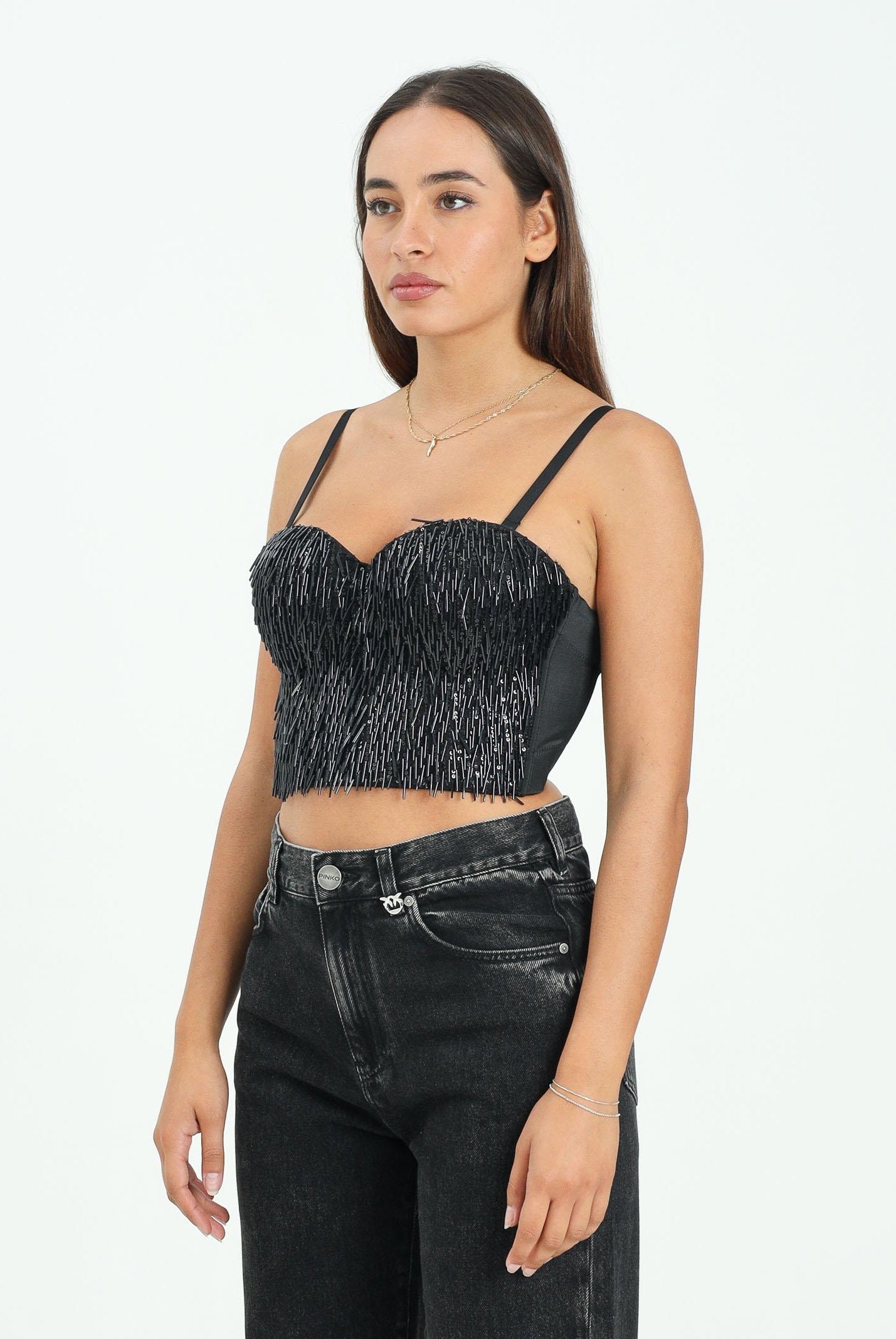 TPN Corpetto nero da donna con strass FERSIT122W5 D6 TPN