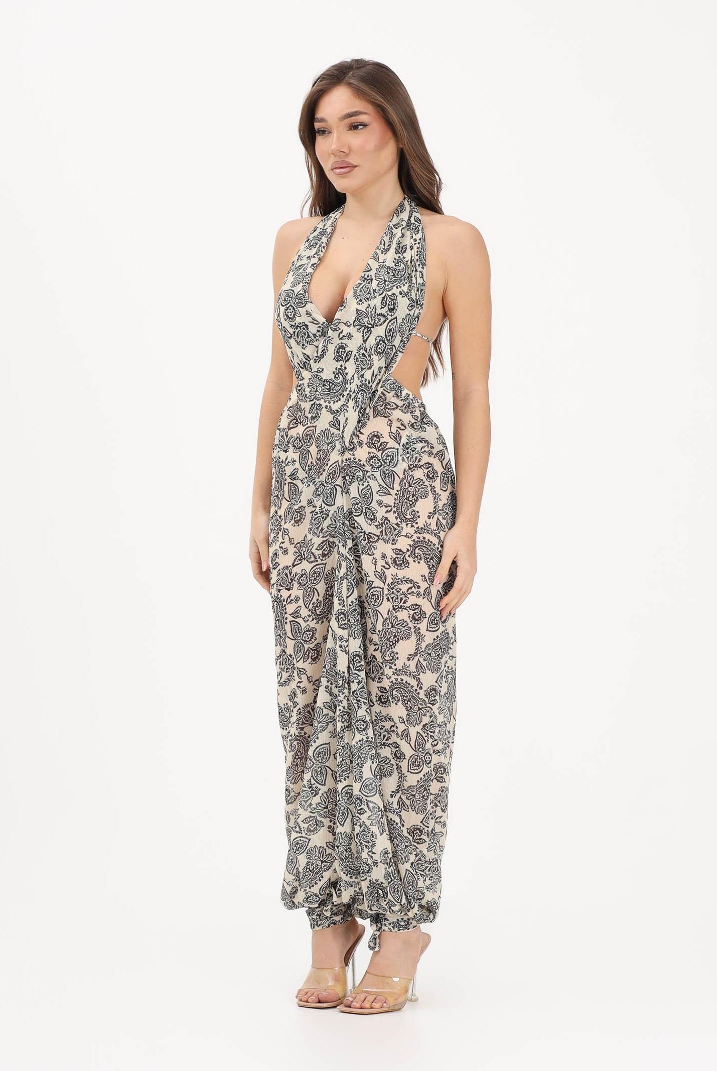 F**K Tuta lunga panna da donna con raffinata fantasia floreale FK26-SW0468X36 . F**K