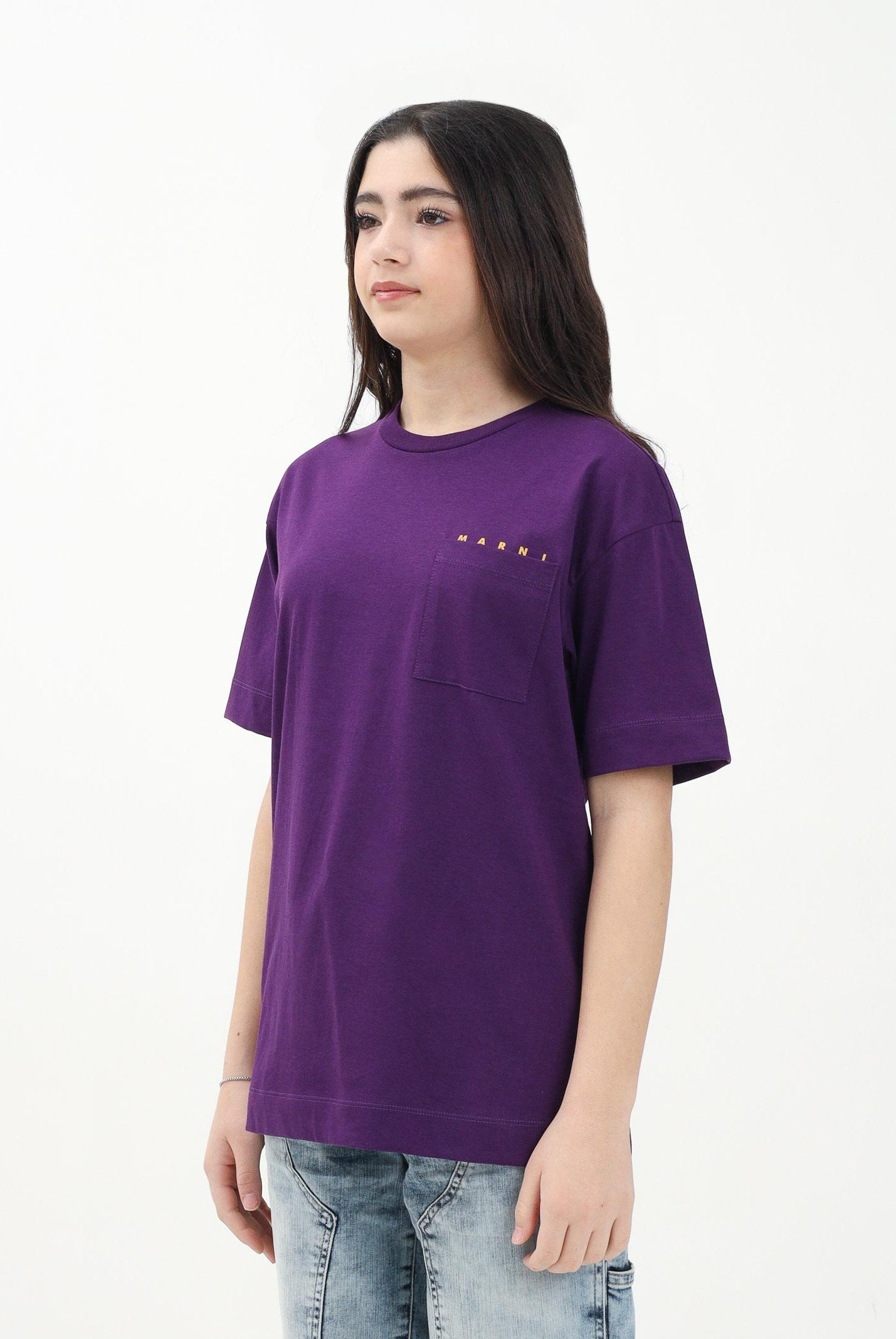 MARNI T-shirt a manica corta viola per donna, ragazzi e bamini con taschino e logo M01415M00RF 0M609 MARNI