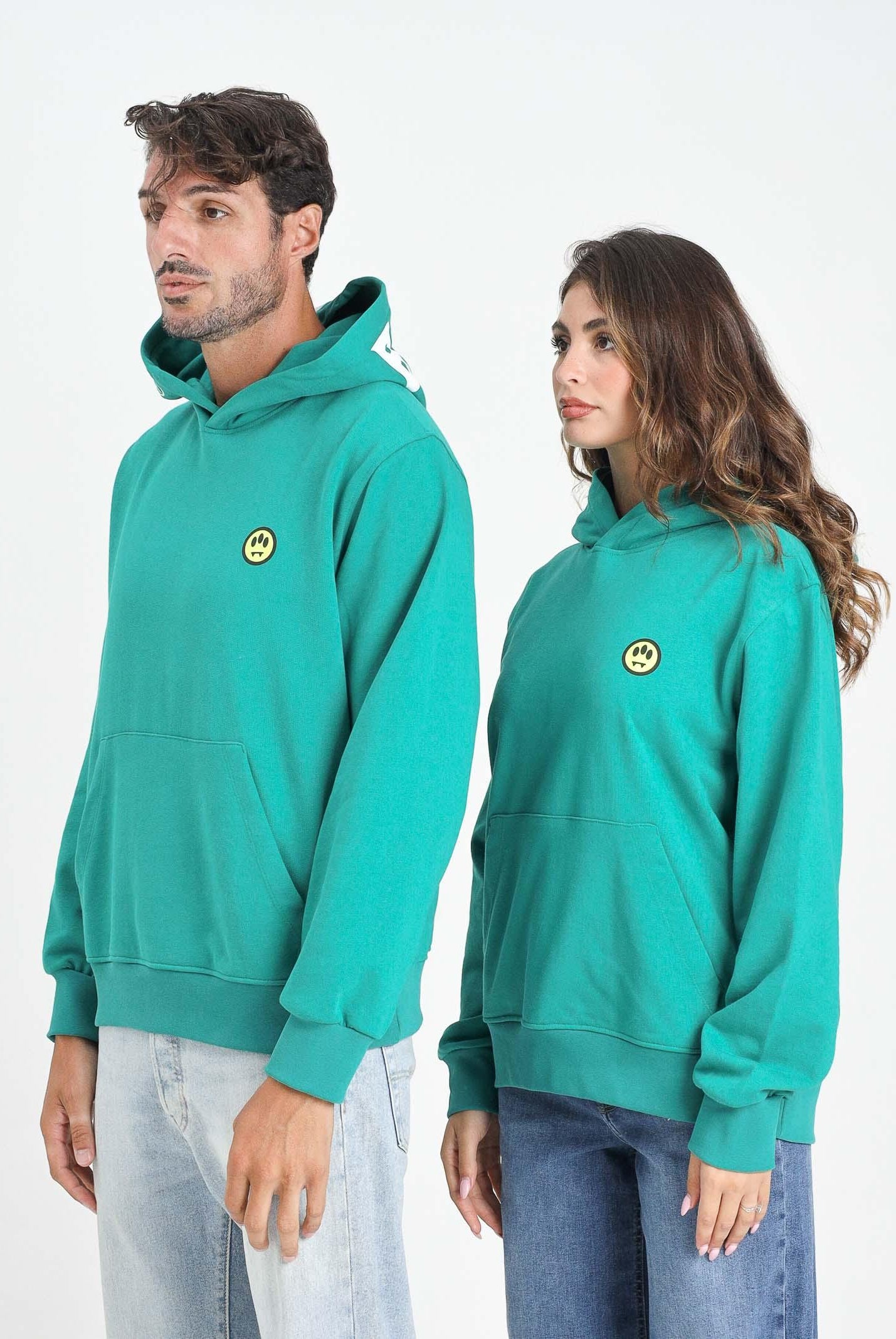 BARROW Felpa verde smeraldo per uomo e donna con cappuccio logato F5BWUAHS058 309 BARROW