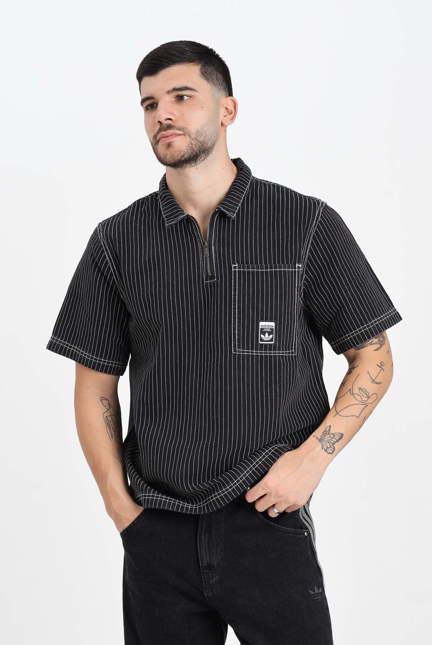 ADIDAS ORIGINALS Camicia Wabash Loose in denim nero da uomo JW0171 ADIDAS ORIGINALS