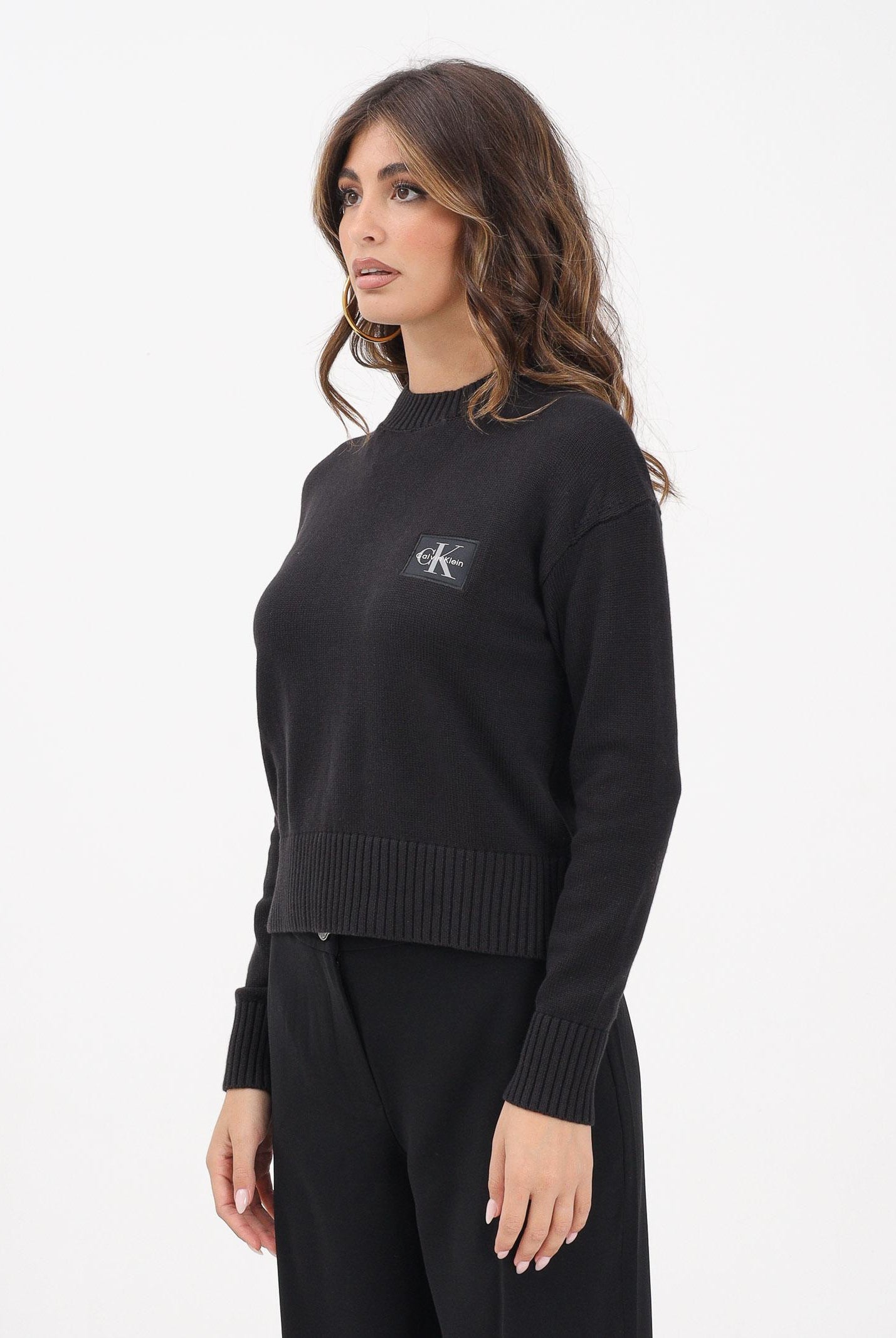 CALVIN KLEIN JEANS Maglioncino girocollo nero da donna con logo LV047D351GUB1 CALVIN KLEIN JEANS