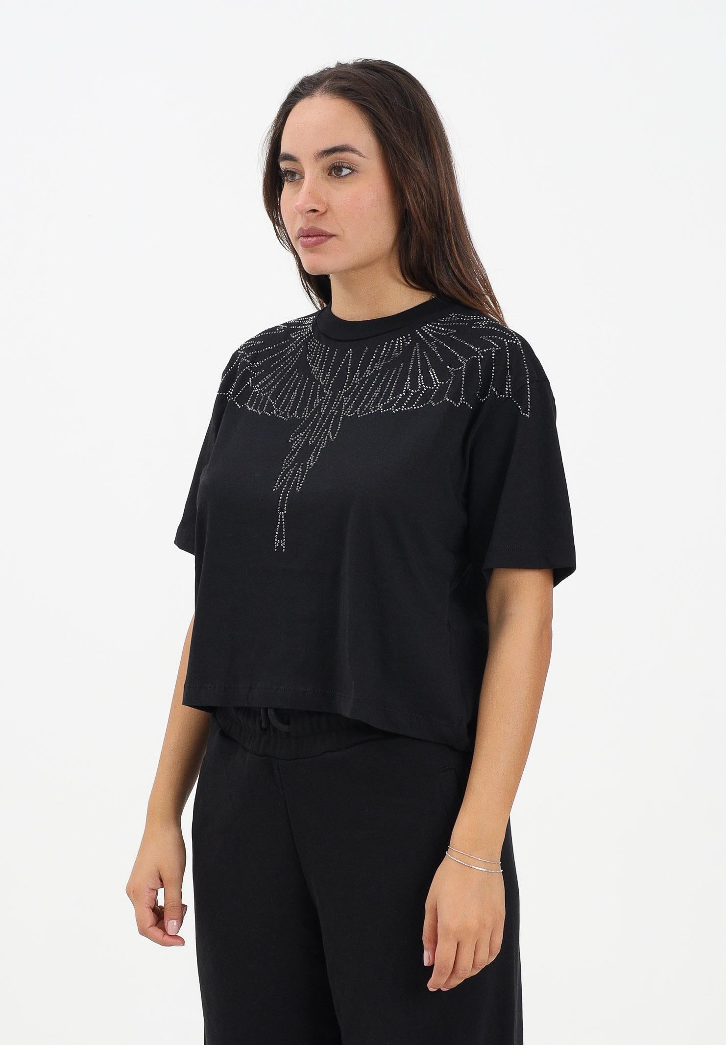 MARCELO BURLON COUNTY OF MILAN T-shirt a manica corta nera da donna con strass 25ICM30016 NE MARCELO BURLON COUNTY OF MILAN