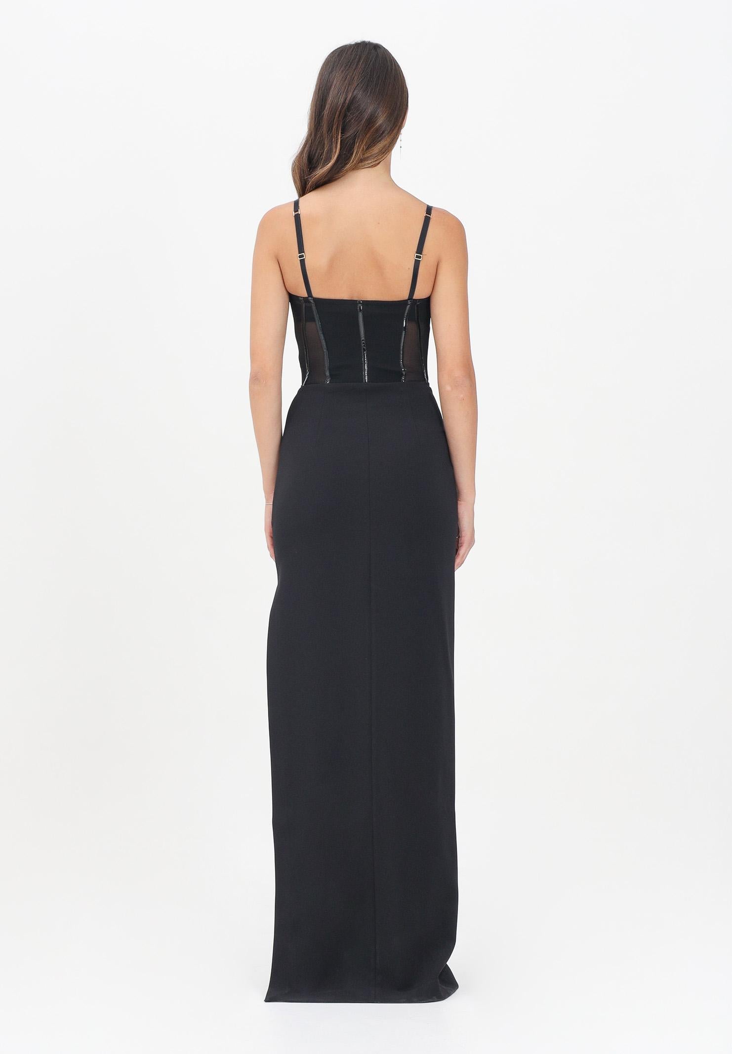 ELISABETTA FRANCHI Abito lungo nero da donna in crêpe leggero e tulle ABR1456E2 110 ELISABETTA FRANCHI