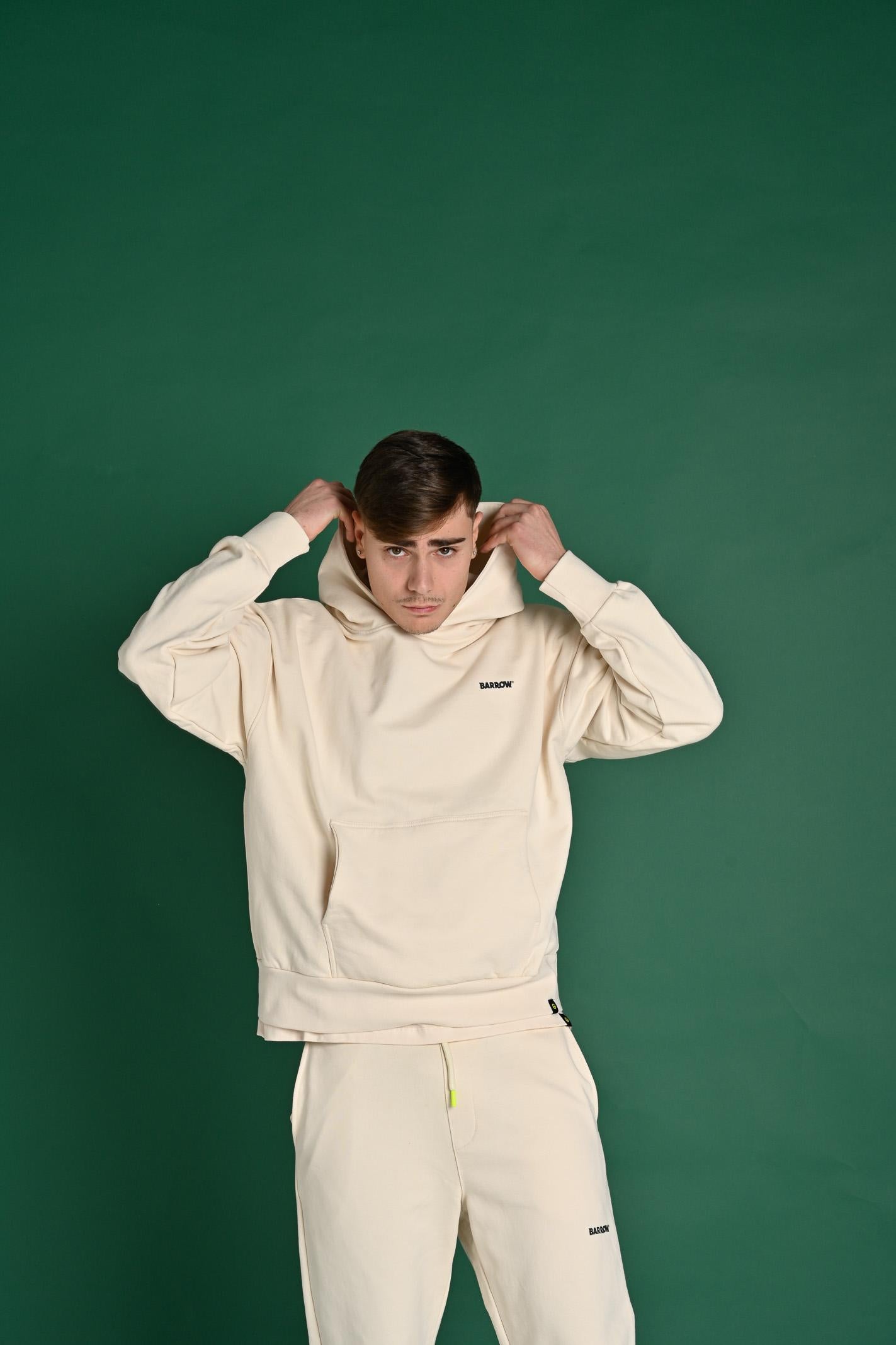 BARROW Felpa con cappuccio vaniglia per uomo e donna rifinita da logo e smile S5BWUAHS083 BW029 BARROW