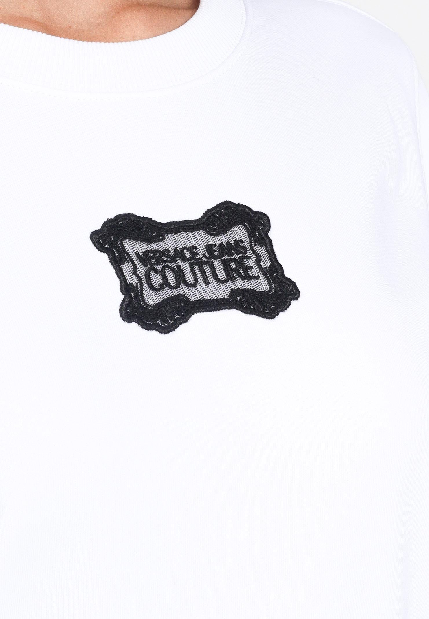 VERSACE JEANS COUTURE Felpa girocollo bianca da donna con logo 79HAIC04CF00C 003 VERSACE JEANS COUTURE