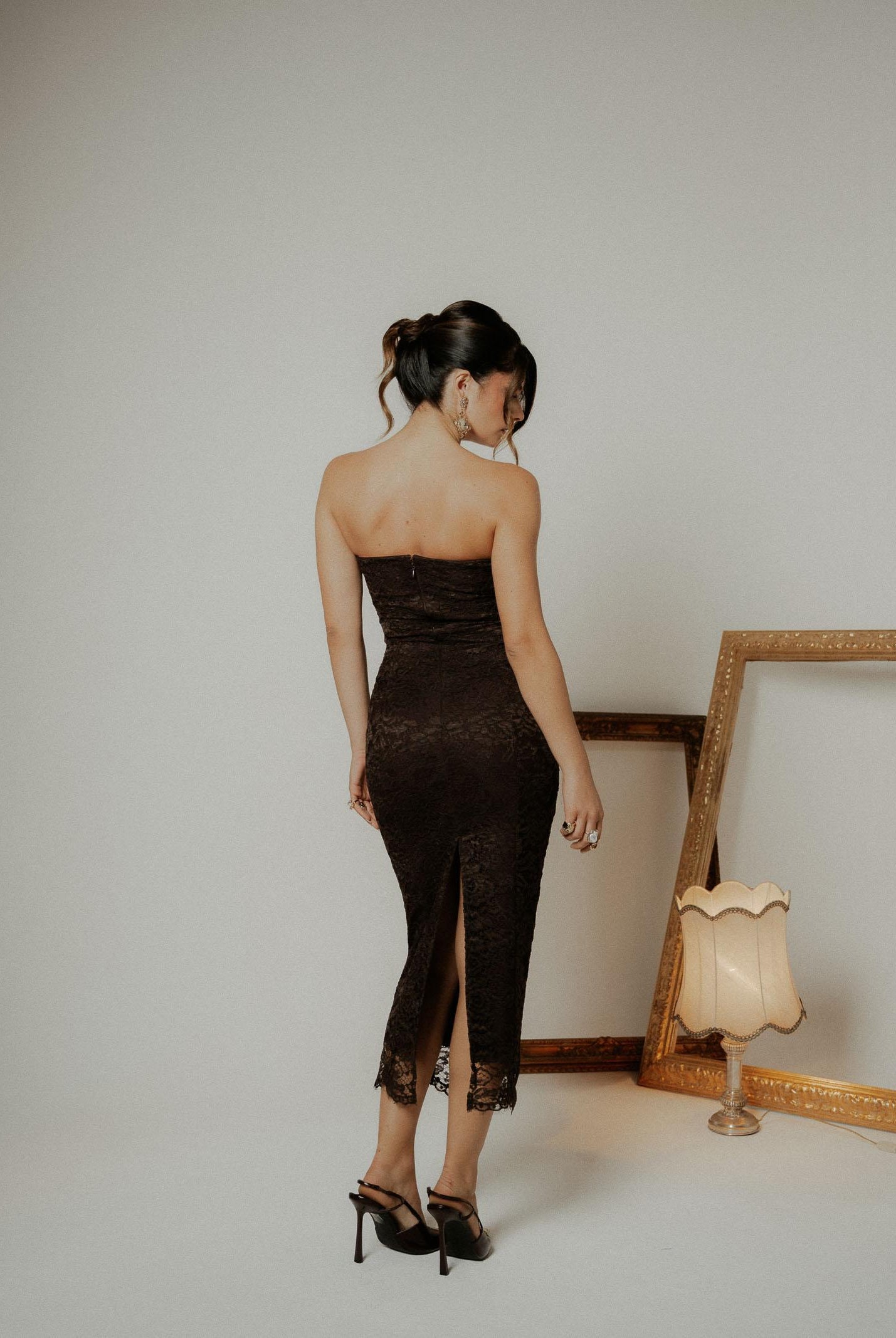 SANTAS Abito midi CHARME in pizzo marrone da donna PV2602 MA SANTAS