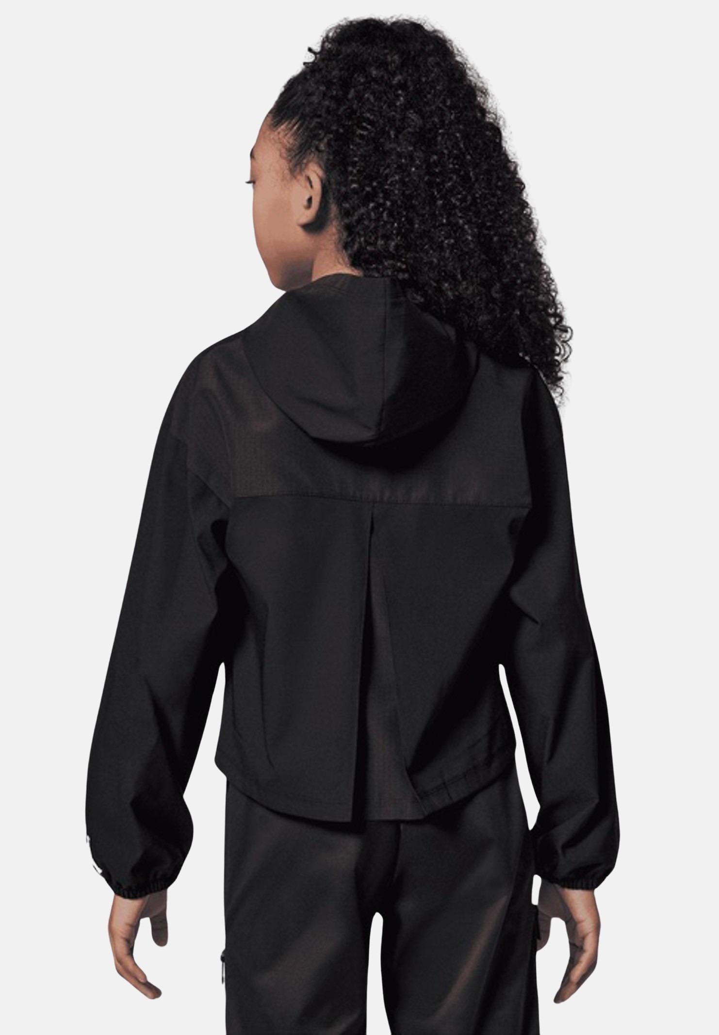 JORDAN Felpa con zip in tessuto utility nera da bambina con logo 45D693 023 JORDAN