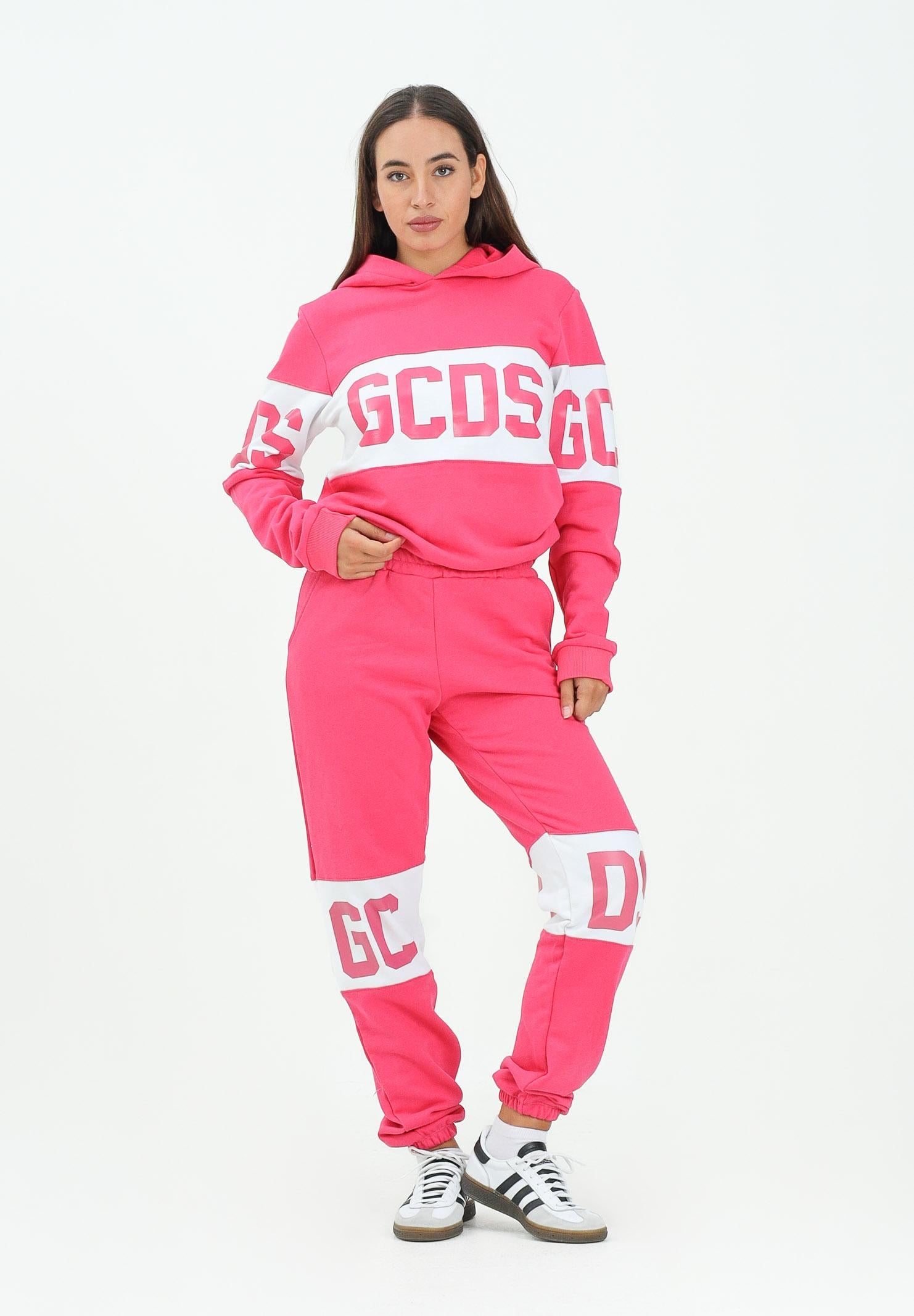 GCDS Pantalone sportivo fucsia per donna, ragazzi e bambini con banda a contrasto e logo B2JU3017BA2 59 GCDS