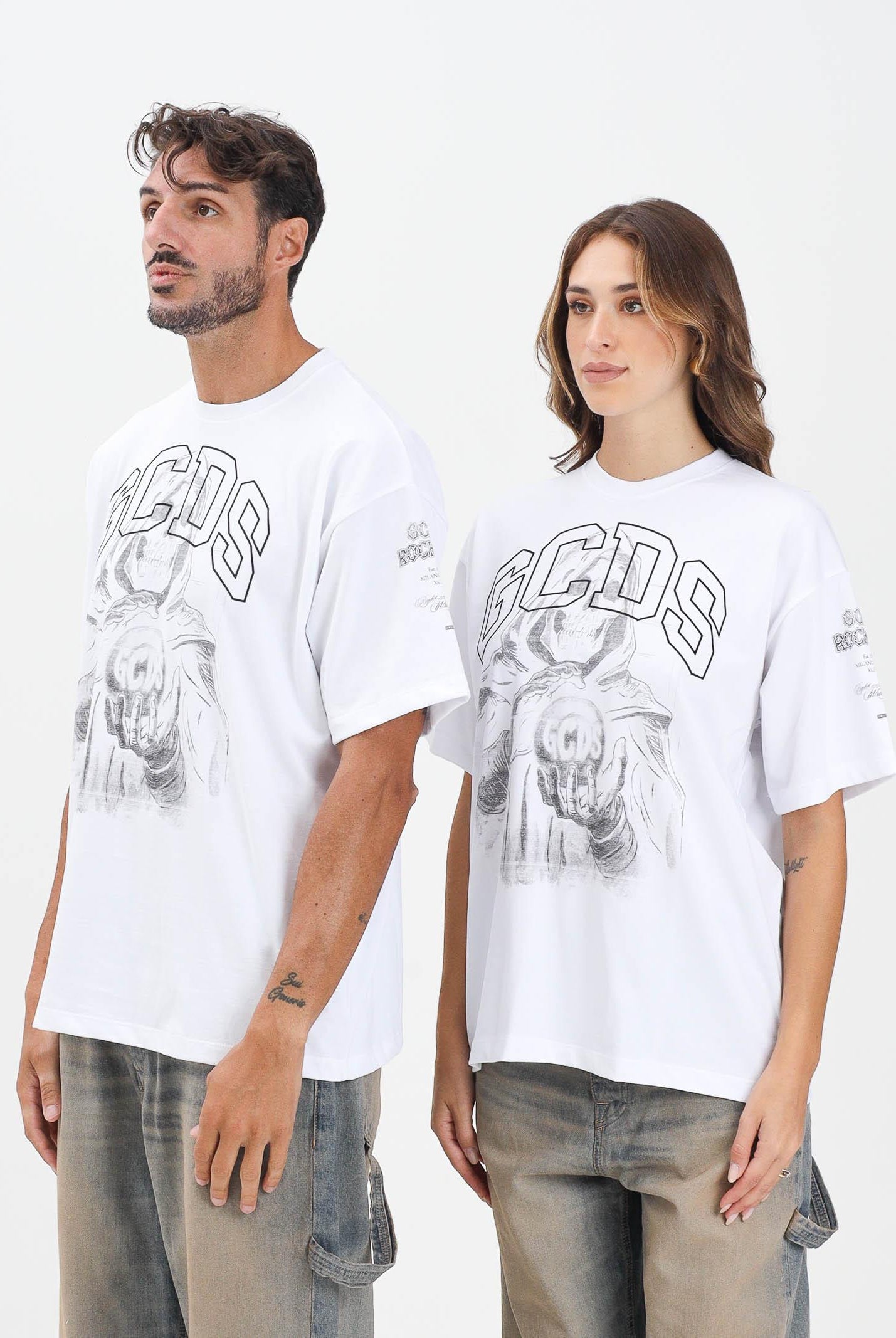 GCDS T-shirt a manica corta bianca per uomo e donna con stampa B2CM2317JF1 10 GCDS