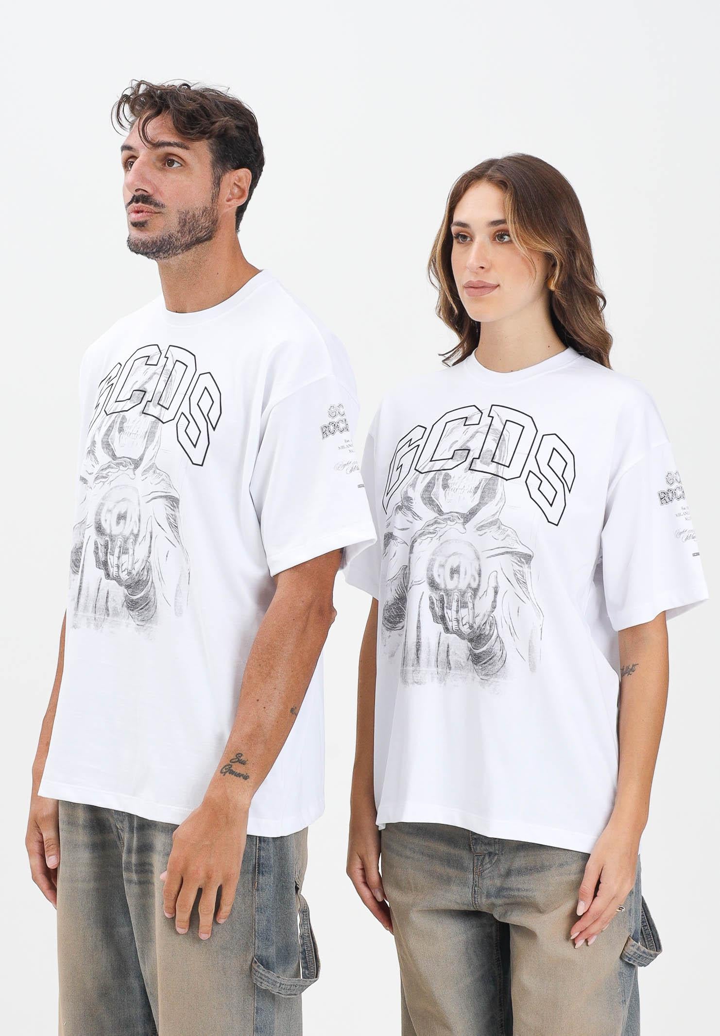 GCDS T-shirt a manica corta bianca per uomo e donna con stampa B2CM2317JF1 10 GCDS