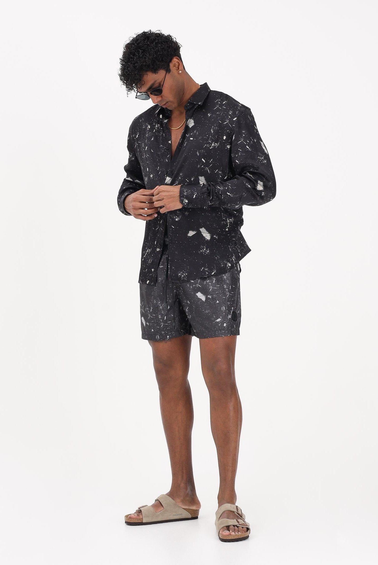 I'M BRIAN Shorts mare nero da uomo con fantasia astratta BC3752 0028 I'M BRIAN