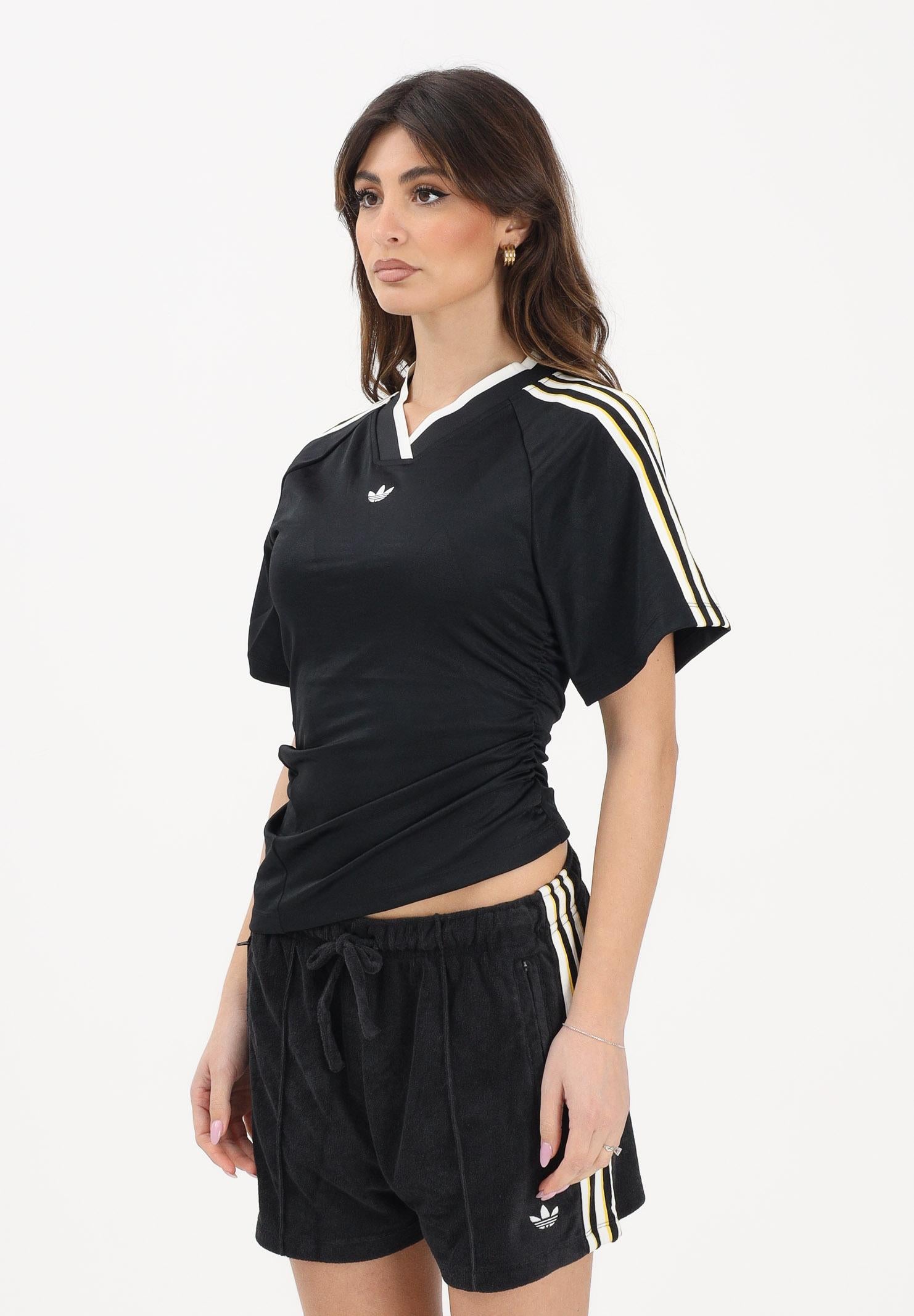 ADIDAS ORIGINALS T-shirt a mainca corta Rouched Football nera da donna KC9123 . ADIDAS ORIGINALS