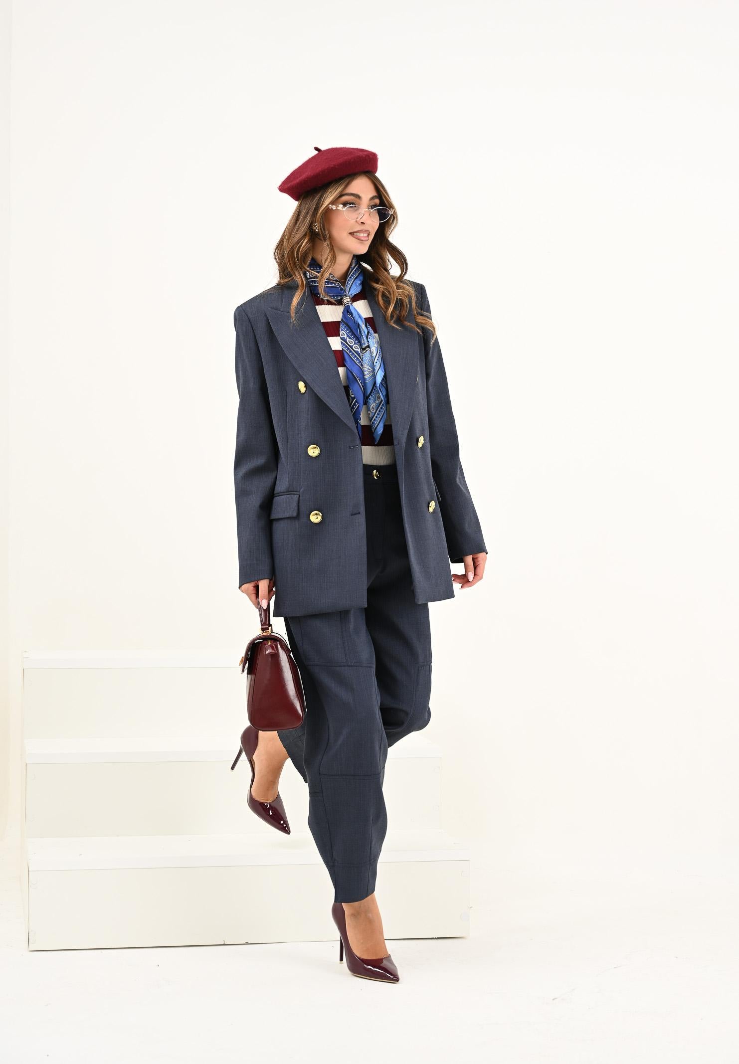 PINKO Giacca doppiopetto blu da donna con bottoni dorati 105617A2SN G07 PINKO