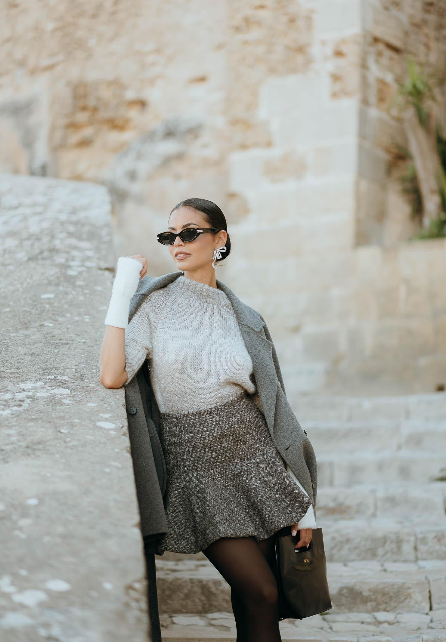 SIMONA CORSELLINI Maglioncino girocollo da donna in filato sfumato grigio e beige con fili lurex A25CPMGO0401-C00194 V0703 SIMONA CORSELLINI