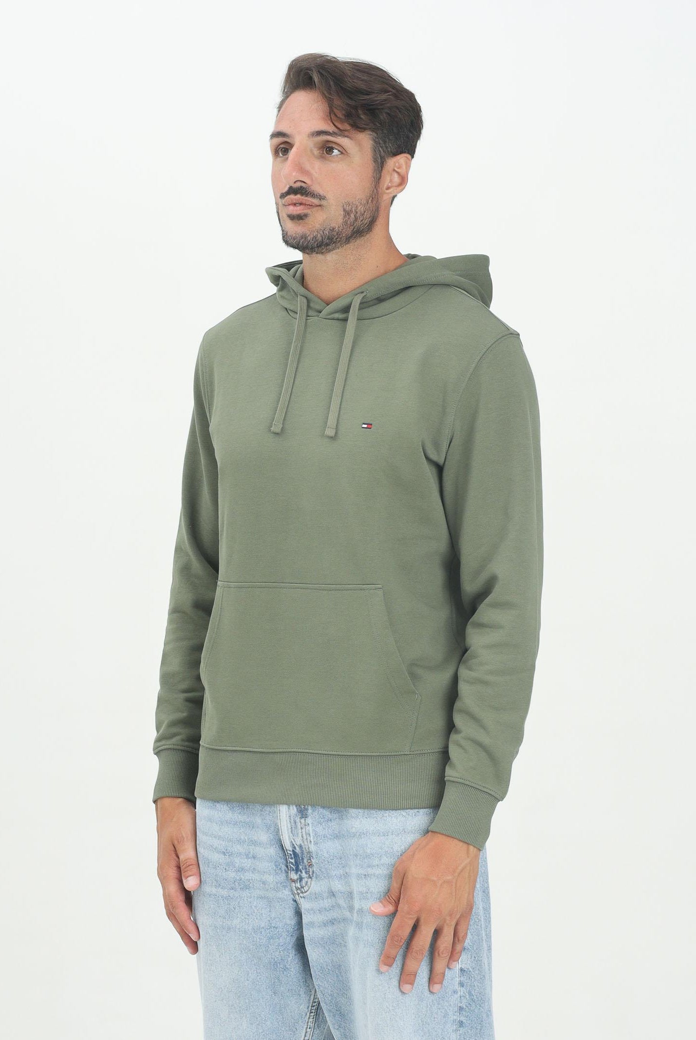 TOMMY HILFIGER Felpa con cappuccio verde da uomo rifinita da logo MW0MW37235PLI TOMMY HILFIGER