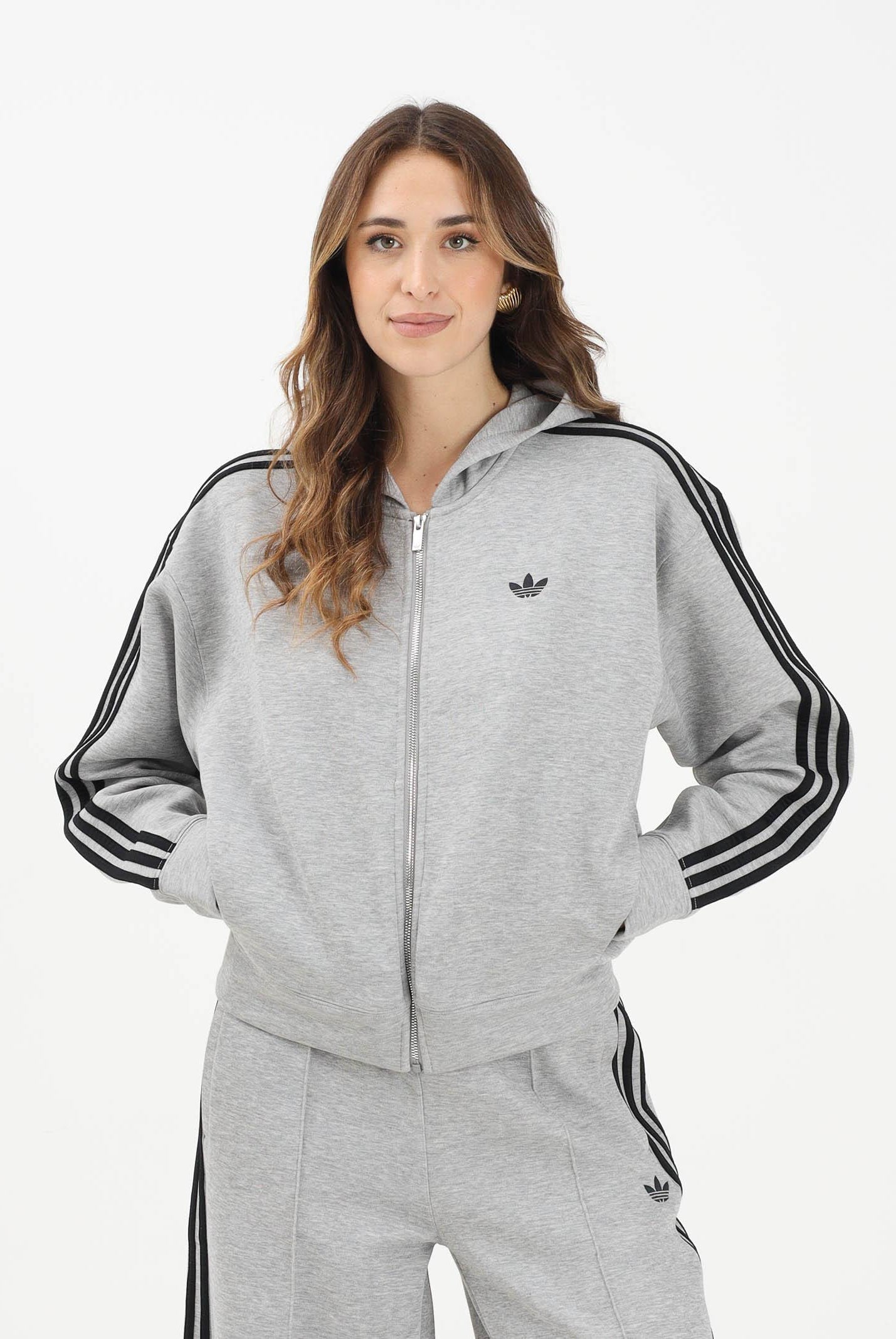 ADIDAS ORIGINALS Felpa con zip Adicolor 3-Stripes Spacer grigia da donna JY2620 ADIDAS ORIGINALS