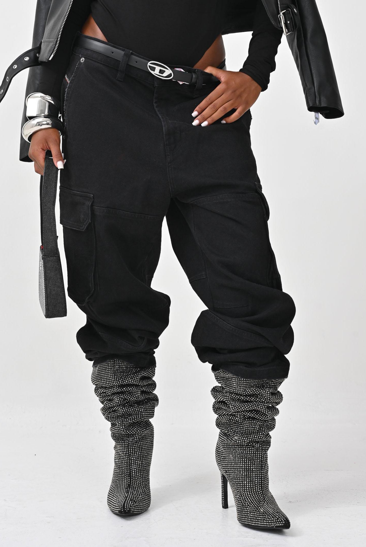 DIESEL Jeans D-Dave cargo in denim nero per donna, ragazzi e bambino J02329KXBQP K02 DIESEL