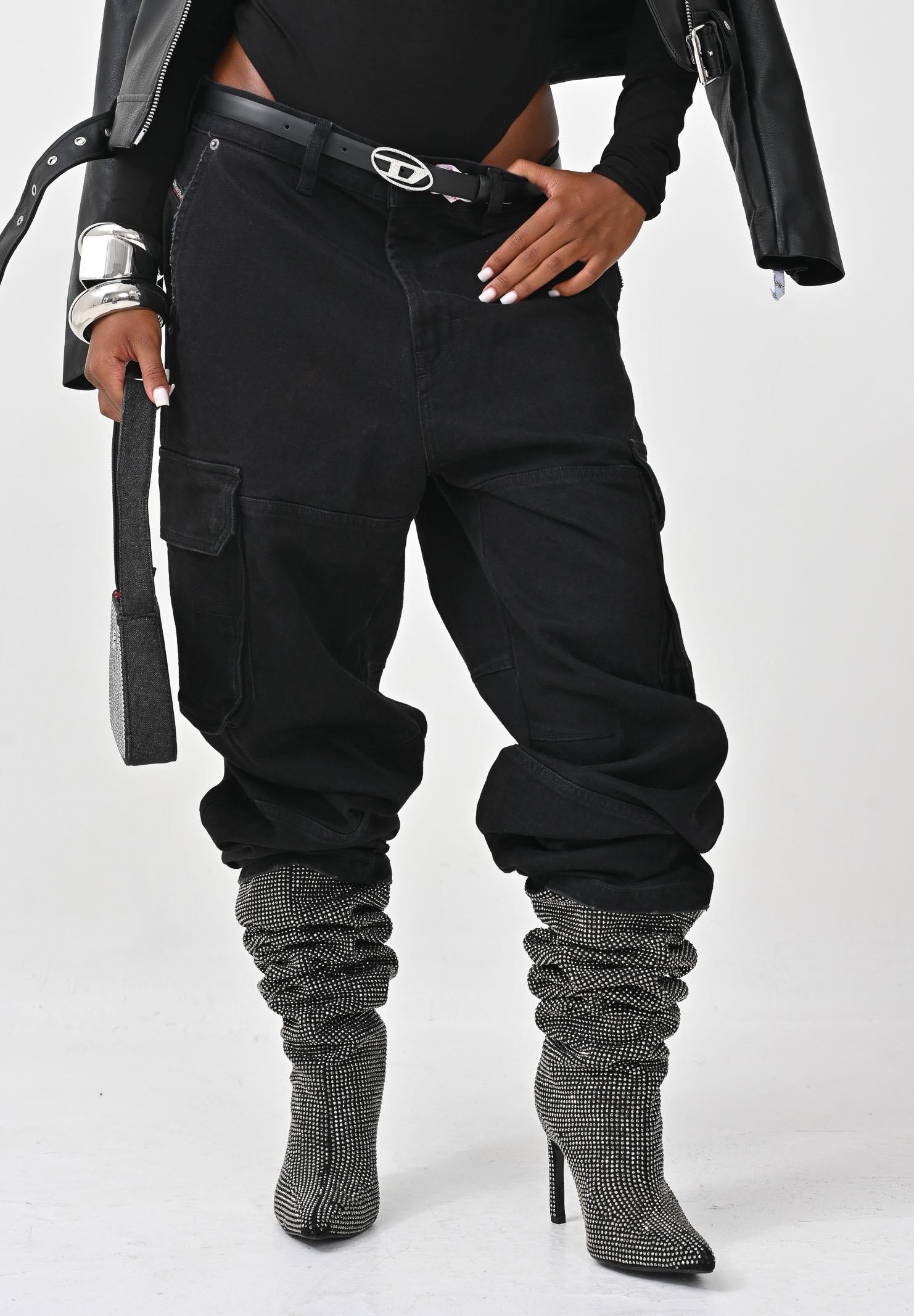 DIESEL Jeans D-Dave cargo in denim nero per donna, ragazzi e bambino J02329KXBQP K02 DIESEL