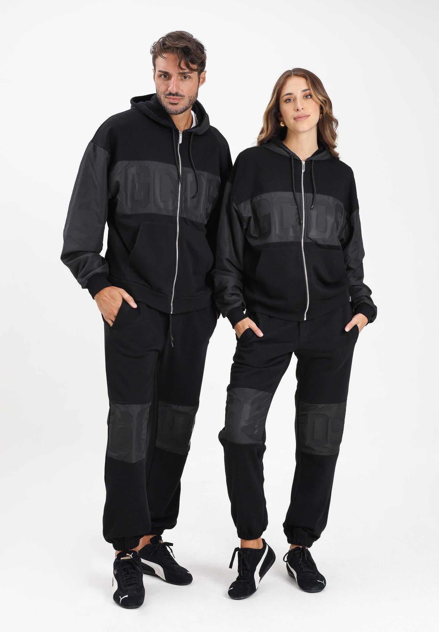GCDS Pantalone sportivo nero per uomo e donna con inserto e logo B1XM3003JI1 99 GCDS