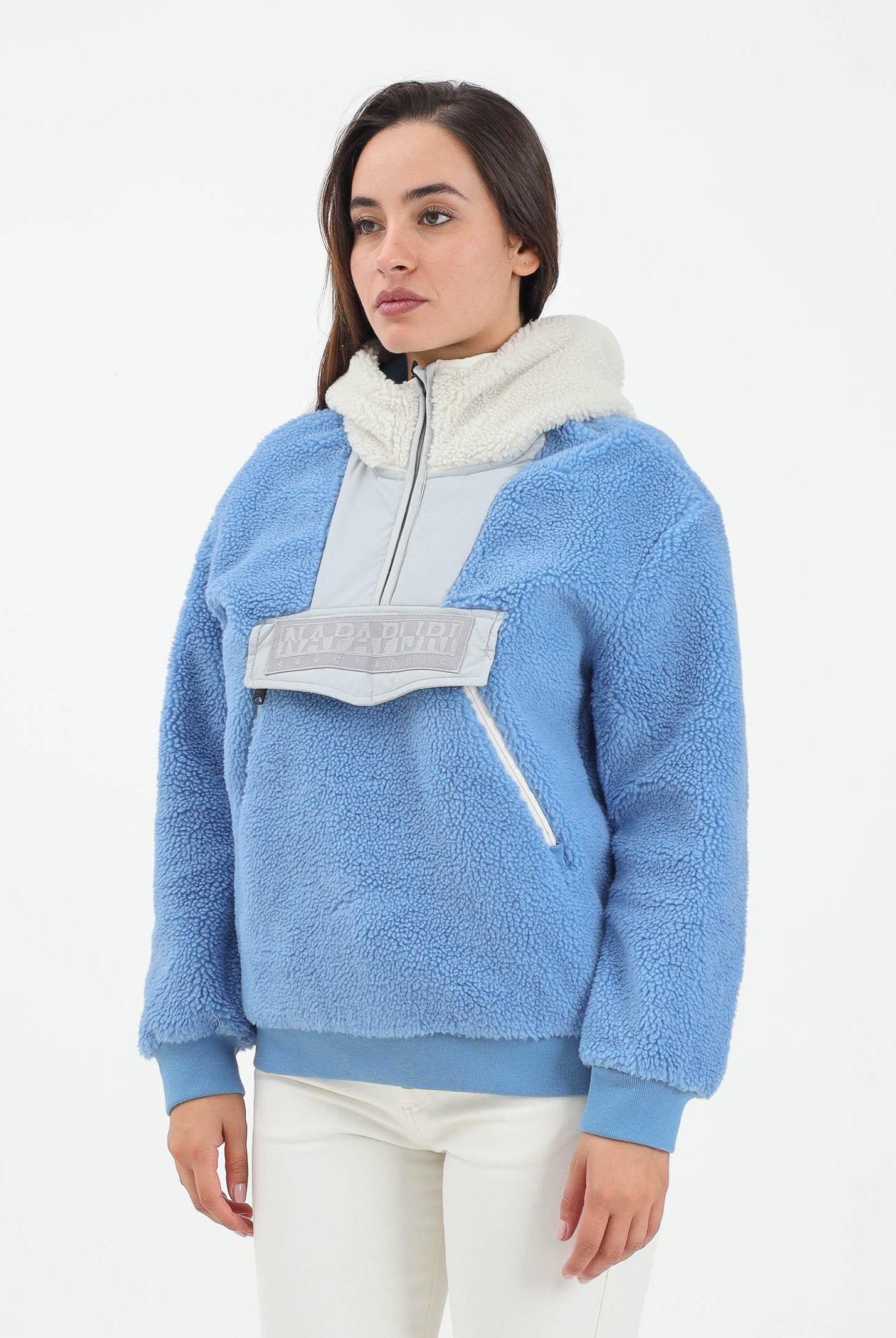 NAPAPIJRI Felpa mezza zip Seline celeste da donna NP0A4HYOB3E1 NAPAPIJRI