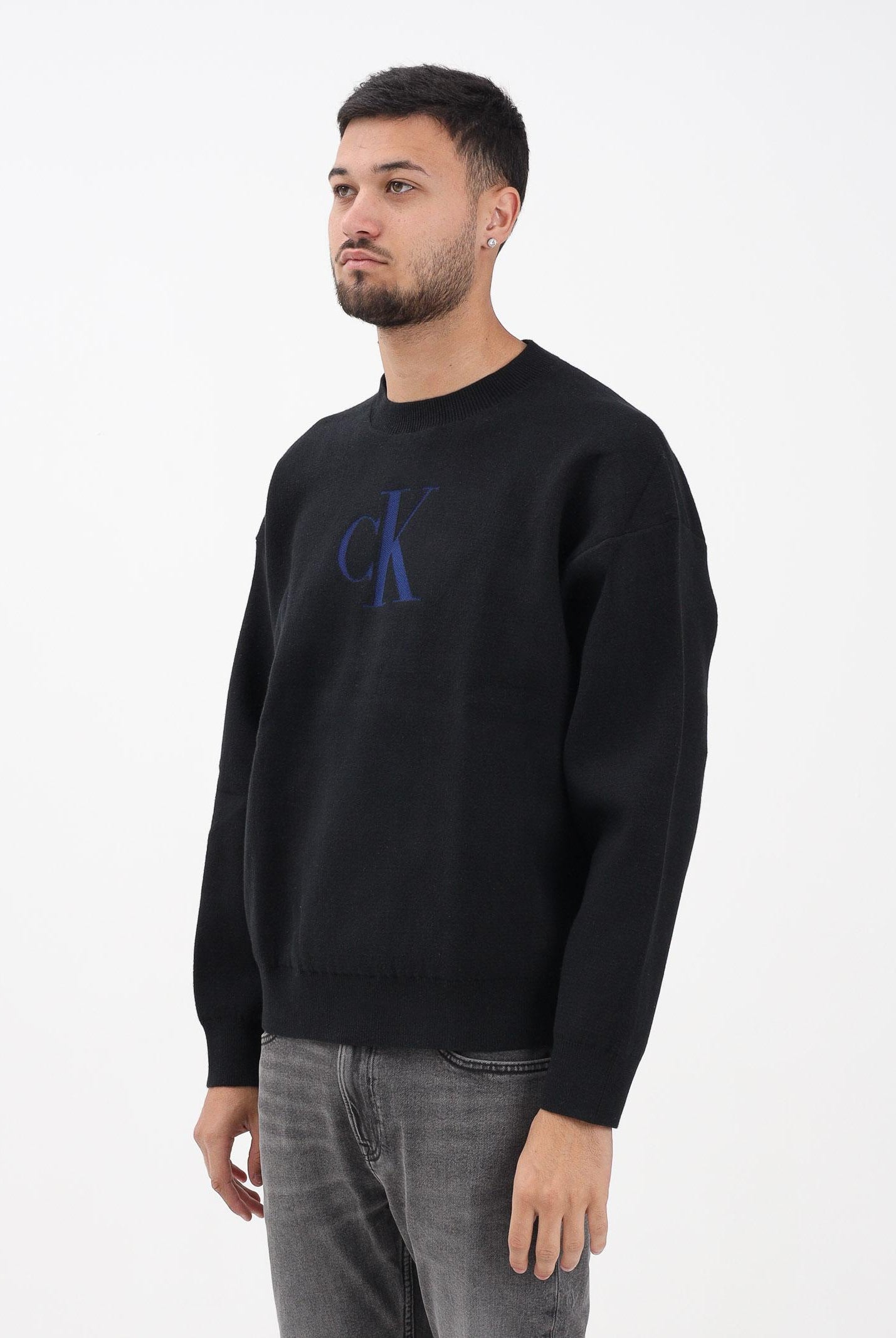 CALVIN KLEIN JEANS Maglioncino girocollo nero da uomo con logo LV04RD305GUB1  CALVIN KLEIN JEANS