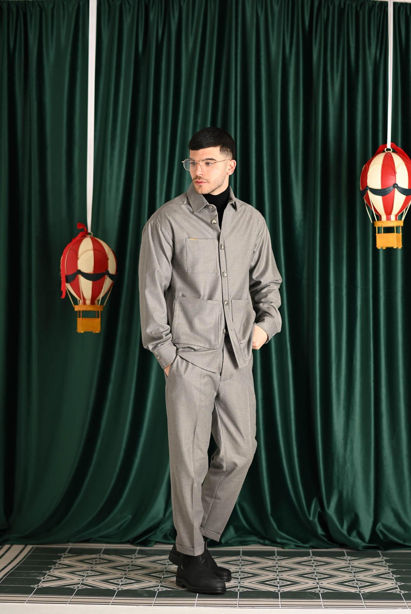 YES LONDON Camicia a manica lunga grigia da uomo XCM7221 BE YES LONDON