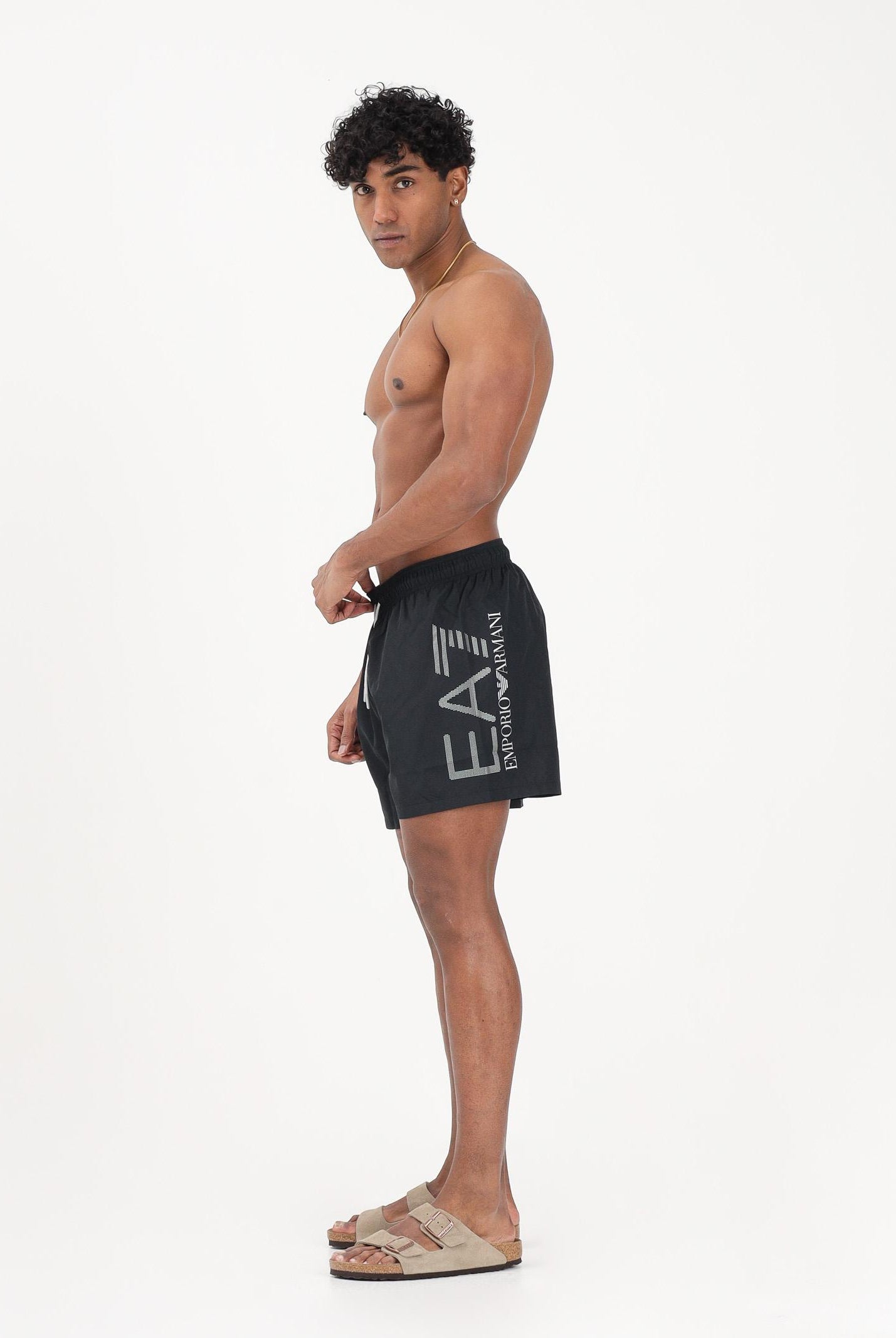 EA7 Shorts mare nero da uomo con maxi stampa logo 7M002001AF14497 MC026 EA7