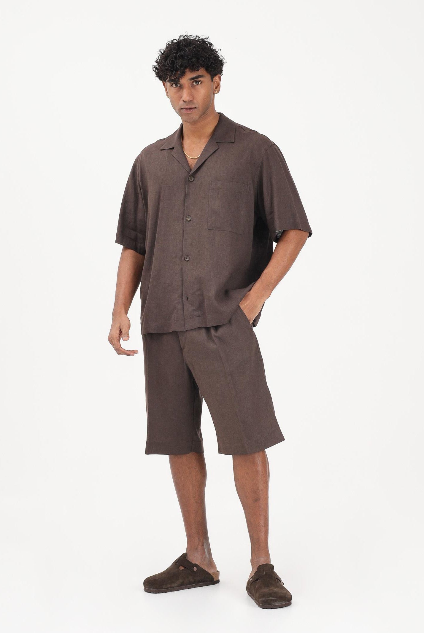 I'M BRIAN Shorts in lino marrone da uomo BE3705 MO I'M BRIAN