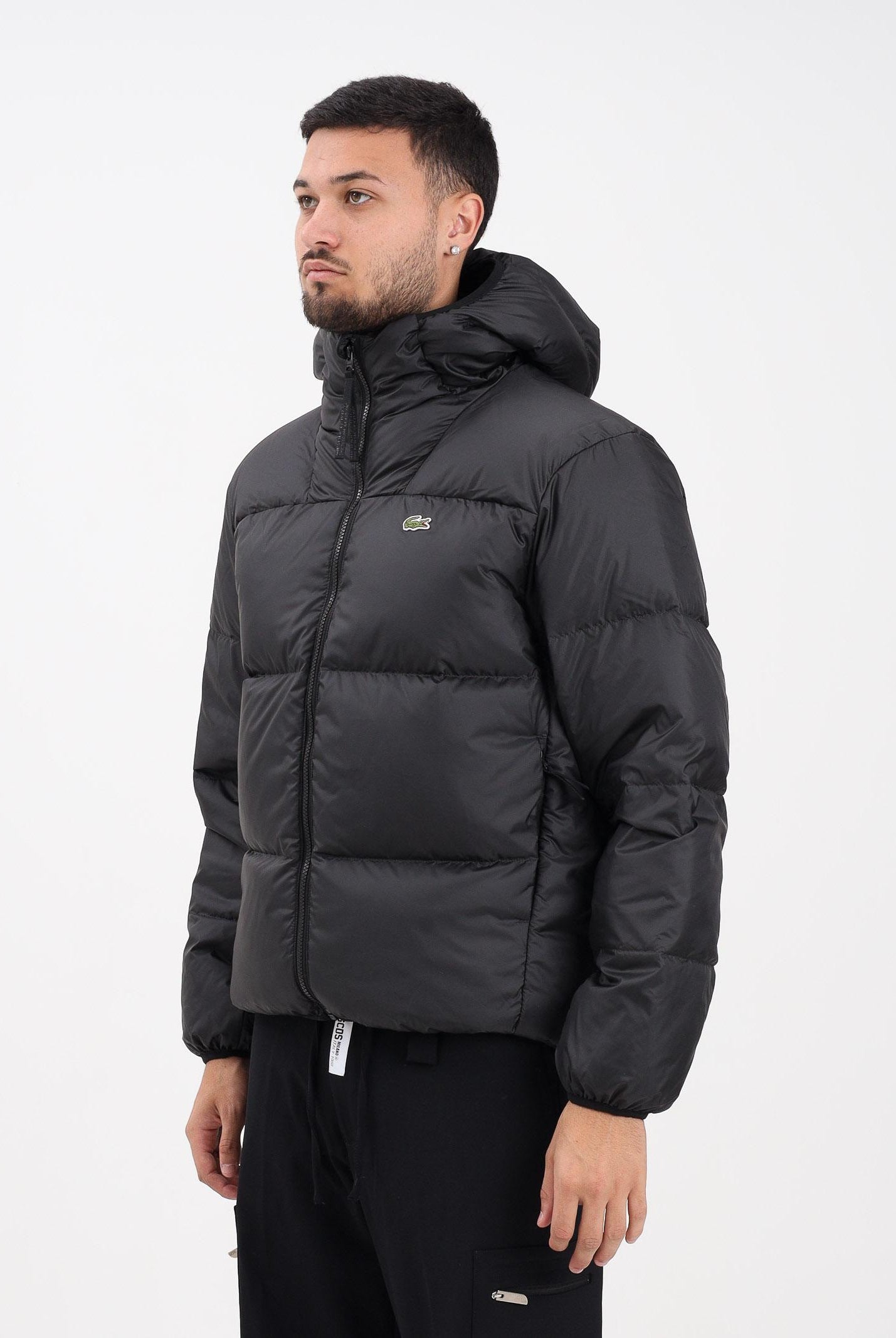 LACOSTE Piumino nero da uomo con ricamo coccodrillo sul retro BH2905 031 LACOSTE