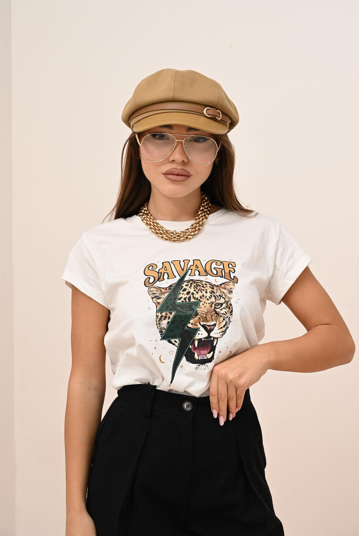 VICOLO T-shirt a manica corta bianca da donna con stampa RF0444 BI VICOLO