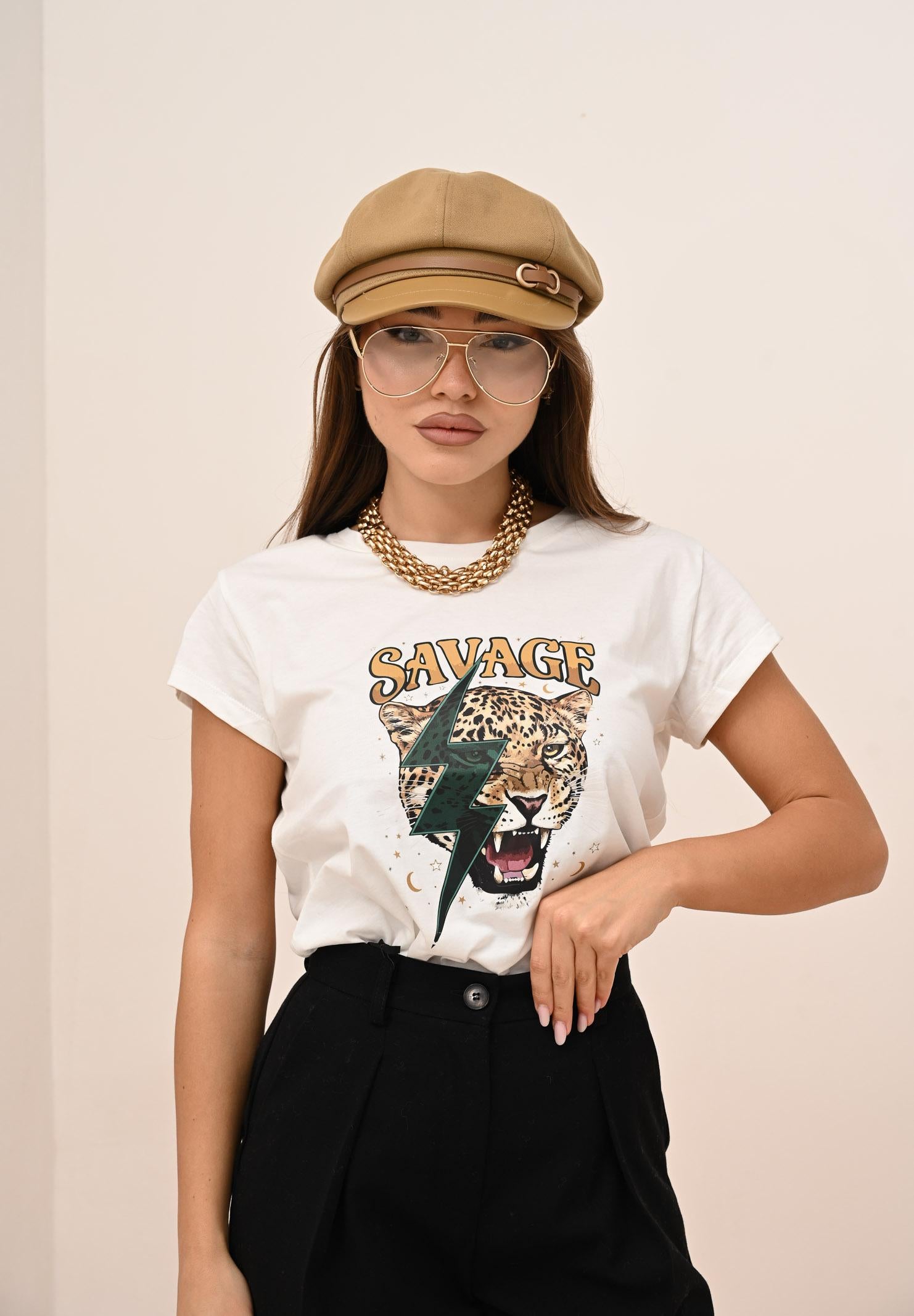 VICOLO T-shirt a manica corta bianca da donna con stampa RF0444 BI VICOLO