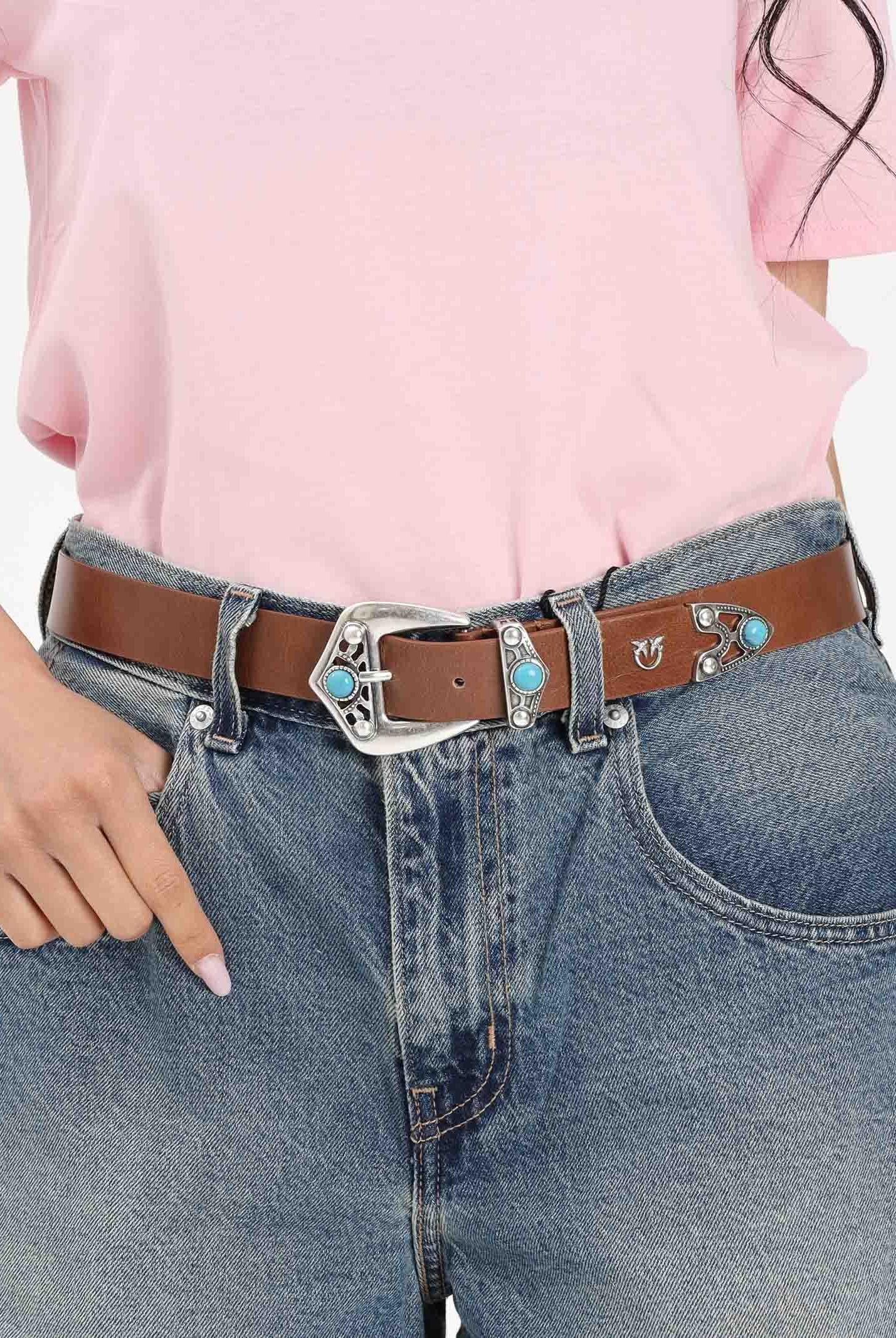 PINKO Cintura marrone da donna con pietre turchesi 106693A2X7 L17O PINKO