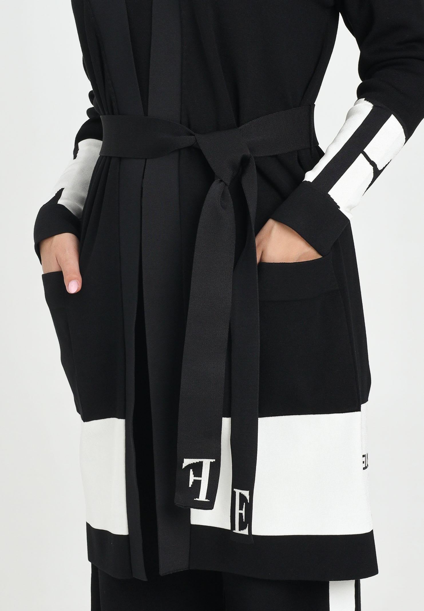 ELISABETTA FRANCHI Cardigan lungo nero da donna con bande lucide MK02S56E2 EF3 ELISABETTA FRANCHI