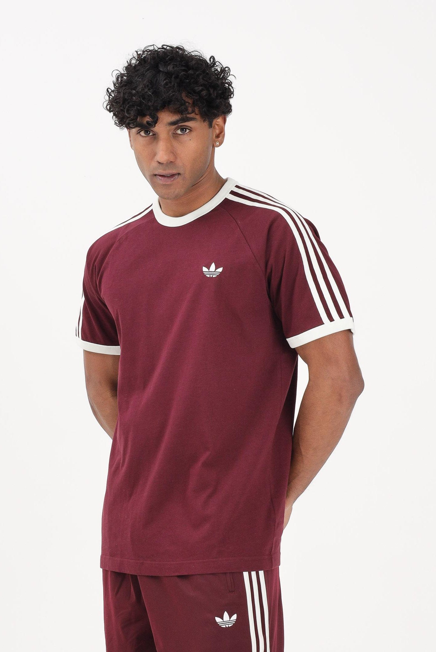 ADIDAS ORIGINALS T-shirt a manica corta 3 STRIPES bordeaux da uomo KQ9639 . ADIDAS ORIGINALS